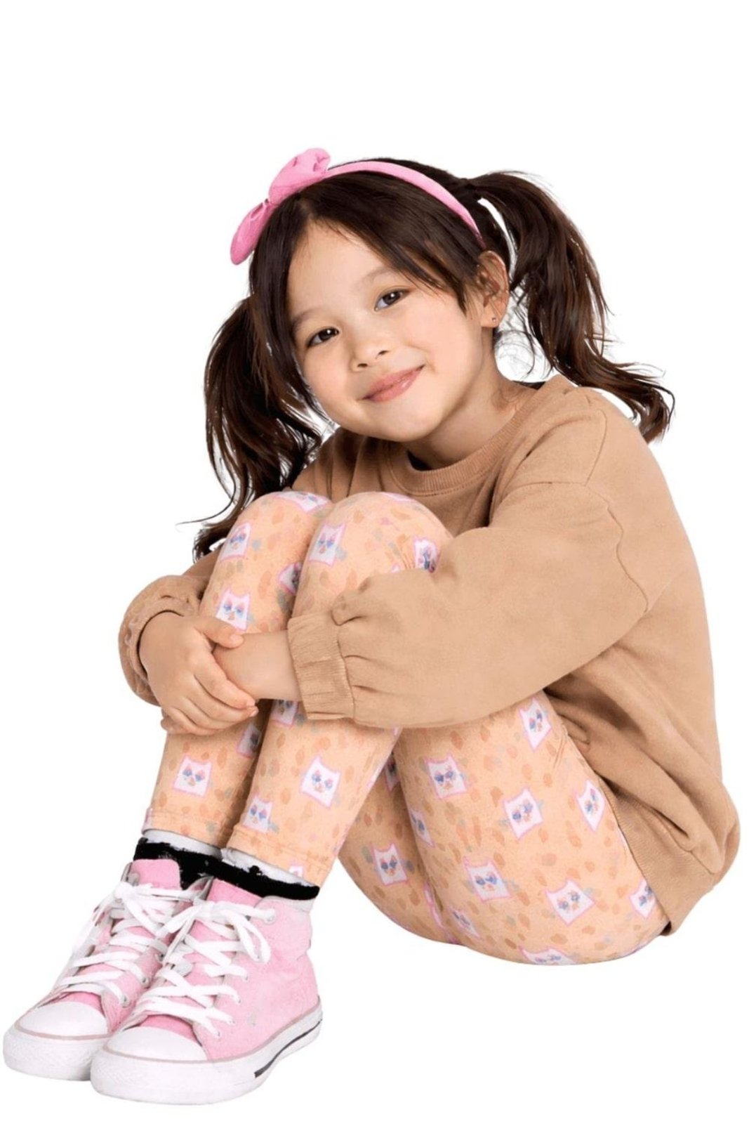 Infantil - Legging Menina Gatinha Charmosa Alphabeto Pacoca Bege