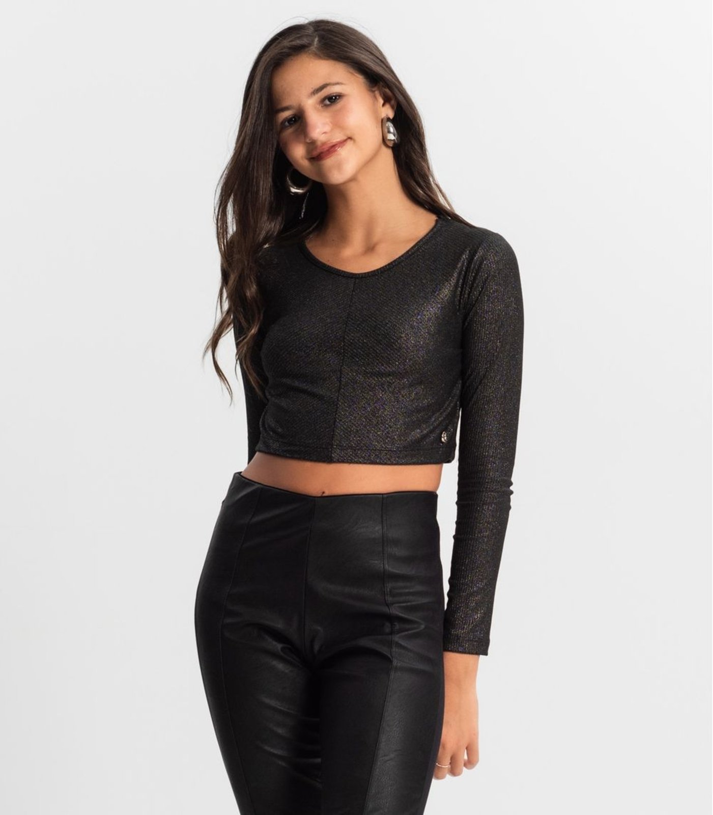 Vista 2 Infantil - Blusa Cropped Juvenil Manga Longa Minty preto MINTY preto