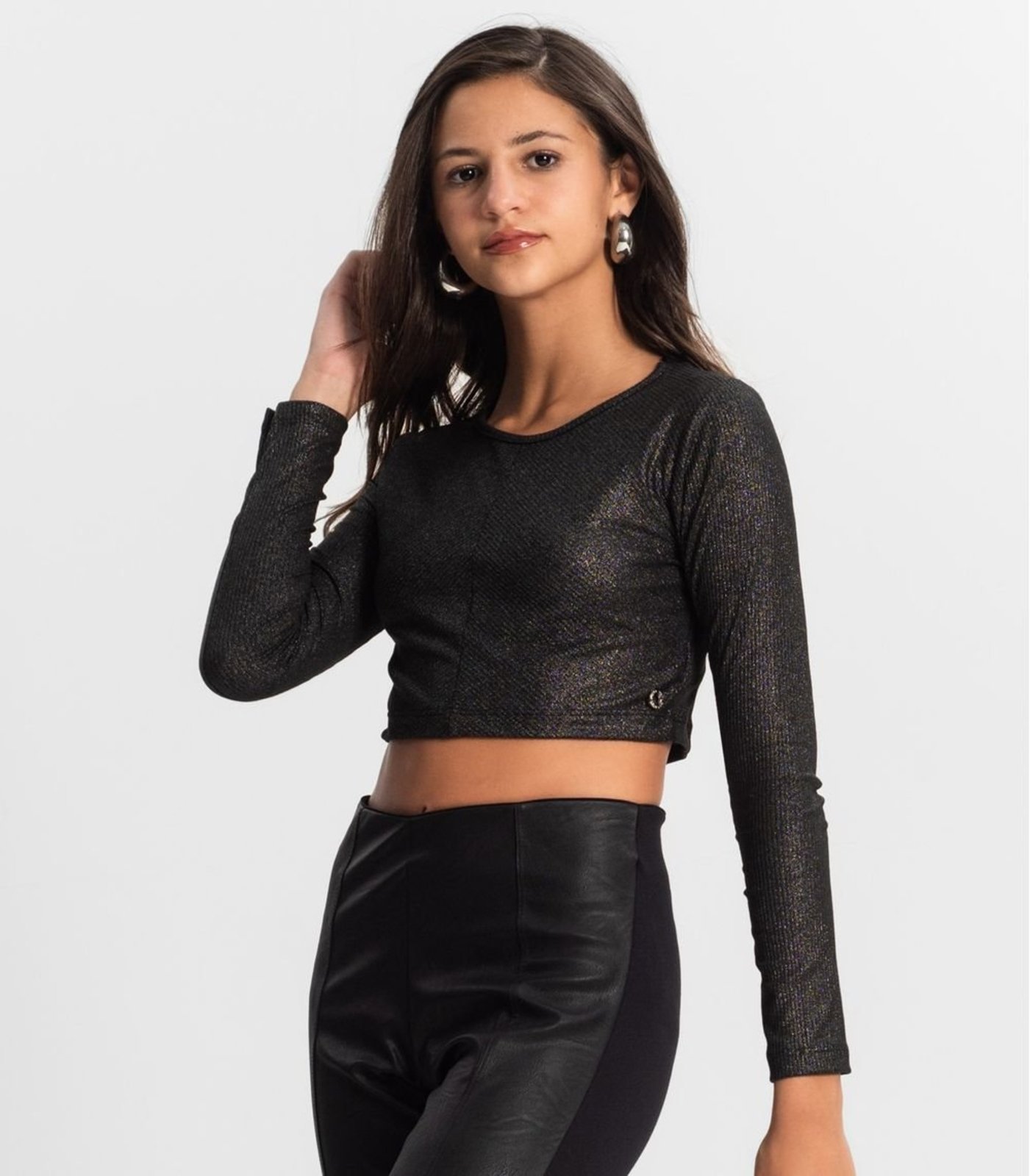 Vista 3 Infantil - Blusa Cropped Juvenil Manga Longa Minty preto MINTY preto