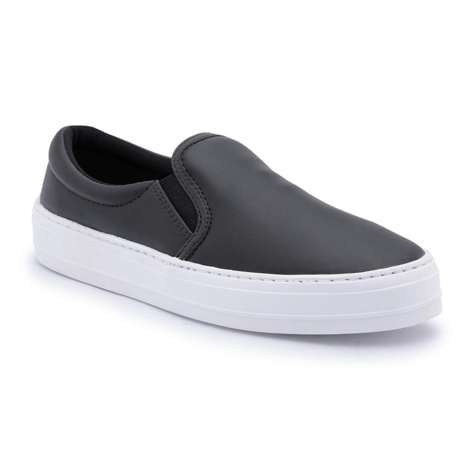 Tênis Slip On Feminino Liso Conforto Casual Dia a Dia Branco 33 Preto