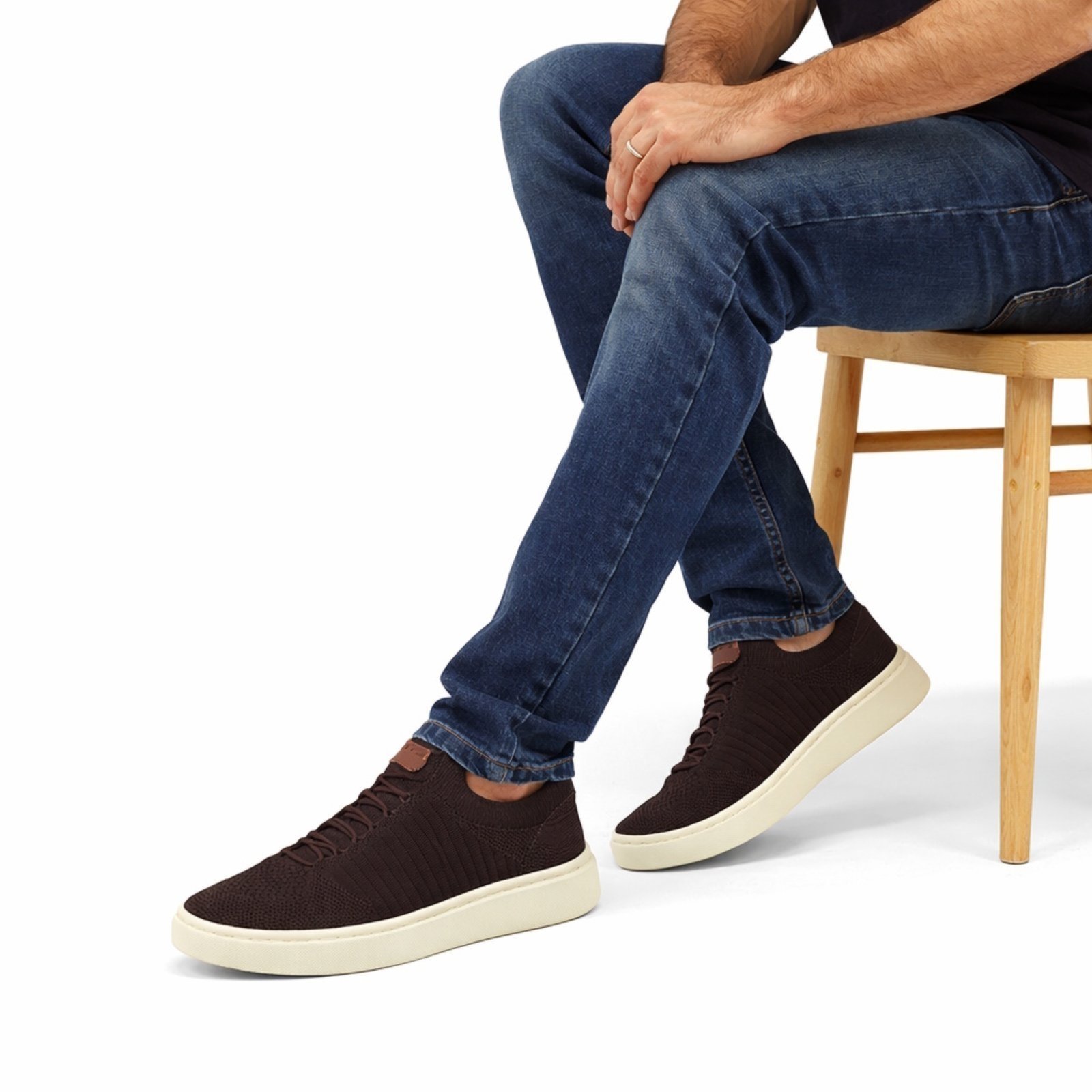 Tênis Masculino Knit Sapatenis Casual Moderno Elegante Confortavel Café