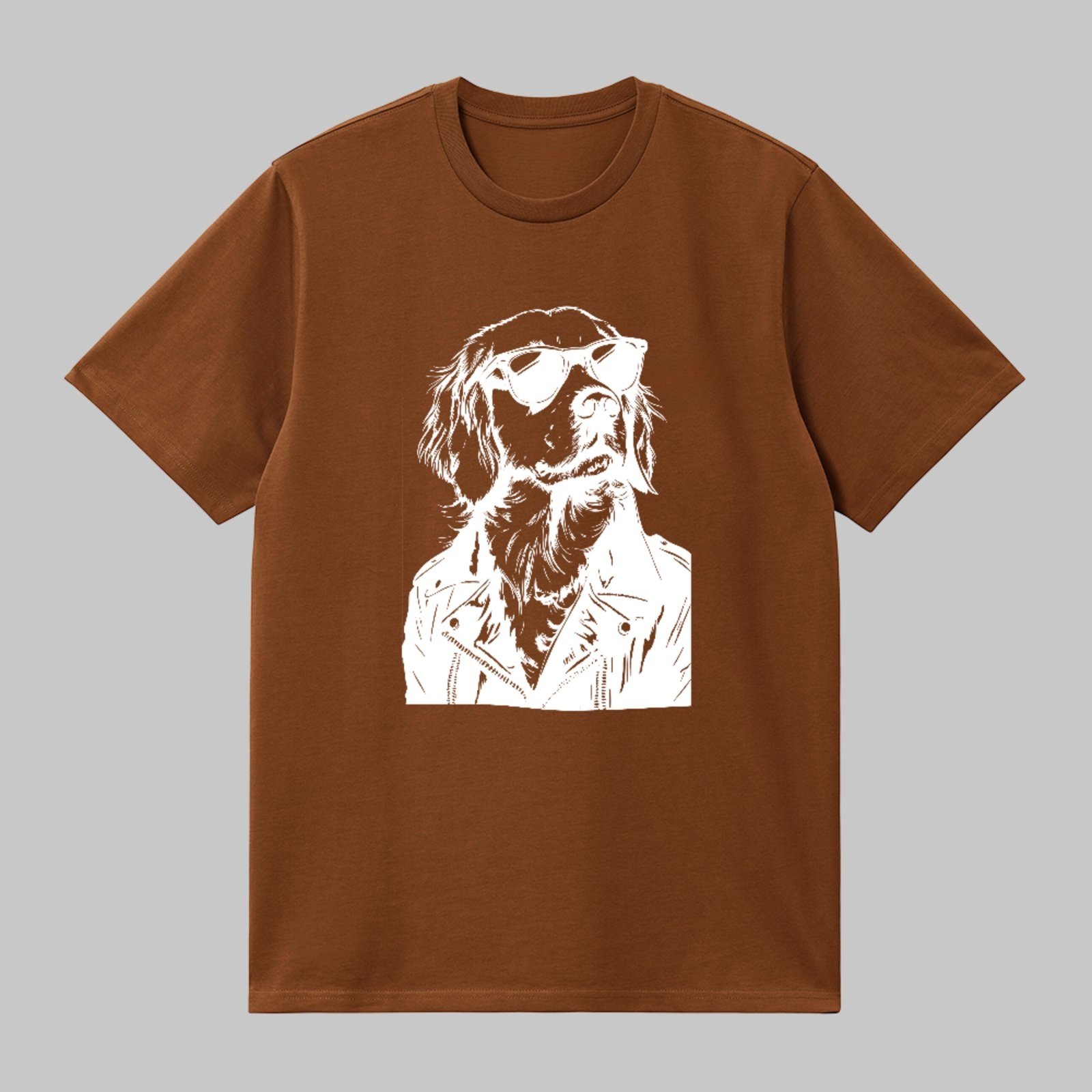 Camiseta Básica Cachorro Rock Óculos Estilo Streetwear Pet Marrom