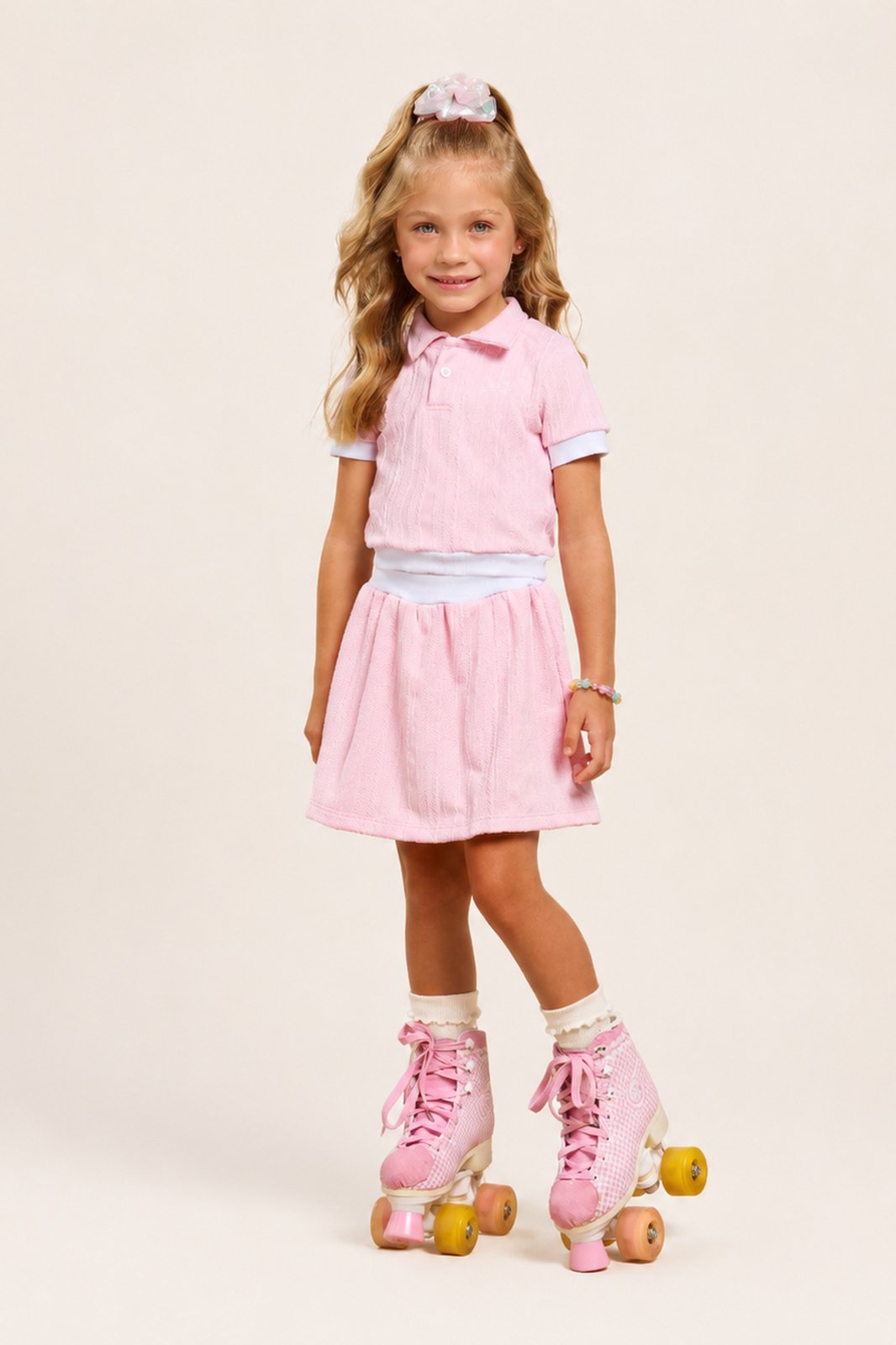 Infantil - Conjunto Menina Esportivo Shorts Saia Rosa