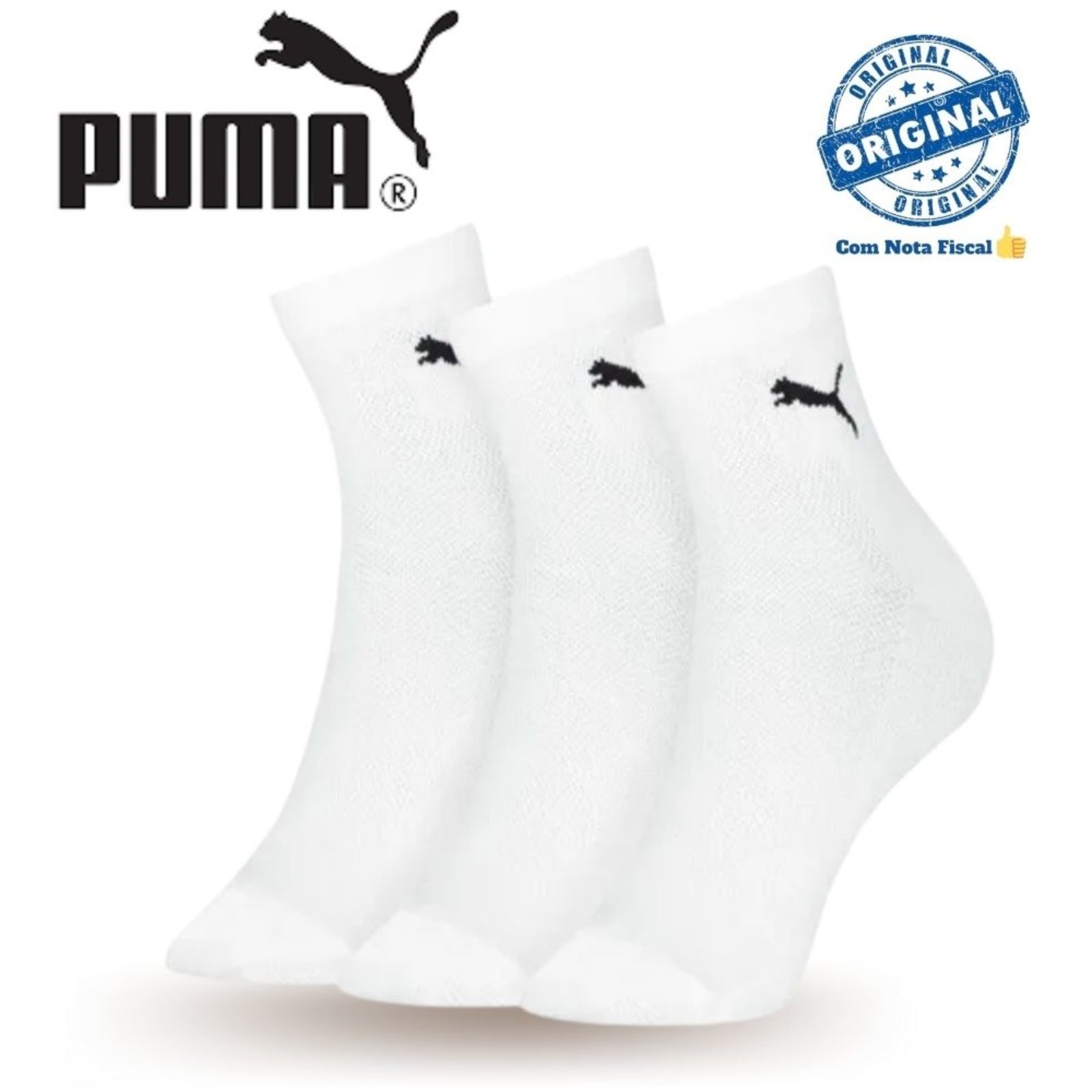 Kit 3 Pares Meias Cano Médio Algodão Puma Esporte Feminino