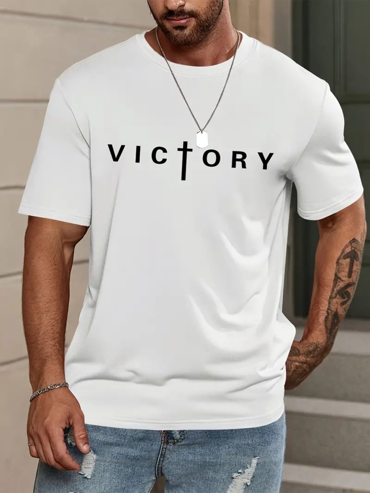 Camiseta Estampada Oversized Victory Safira Moda Algodão Branca