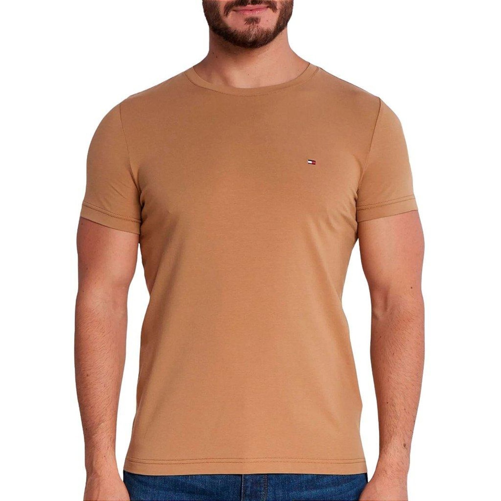 Vista 2 Camiseta Tommy Hilfiger Logo Tee Masculina Caqui marrom caqui Tommy Hilfiger marrom caqui