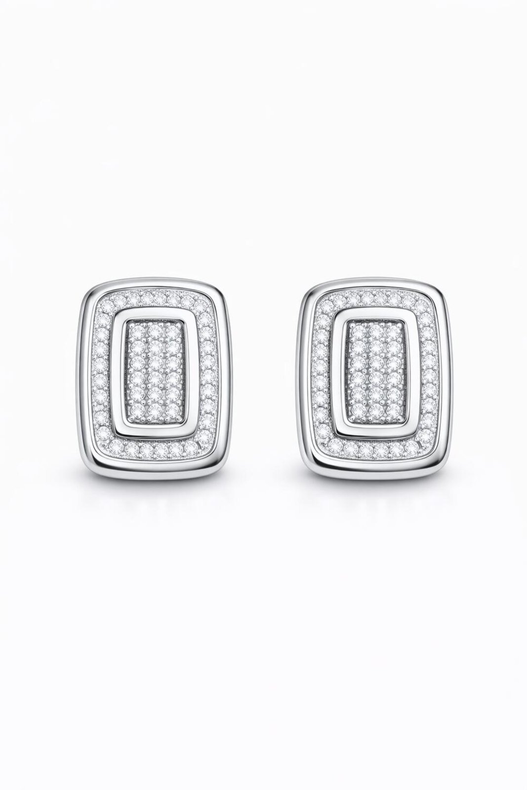 Brinco Retangular Com Micro Zircônias Folheado A Ródio Br114-002 Prata