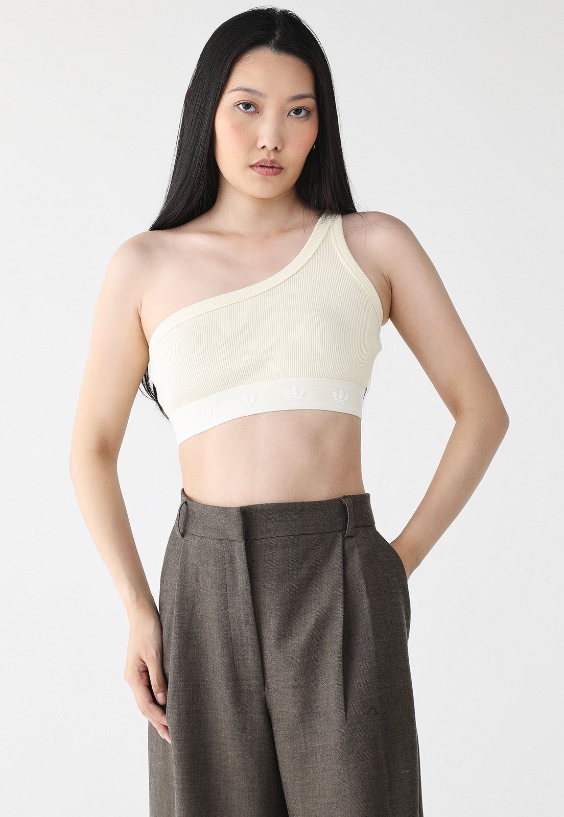 Top Canelado adidas Originals Ajustada One Shoulder Off-White