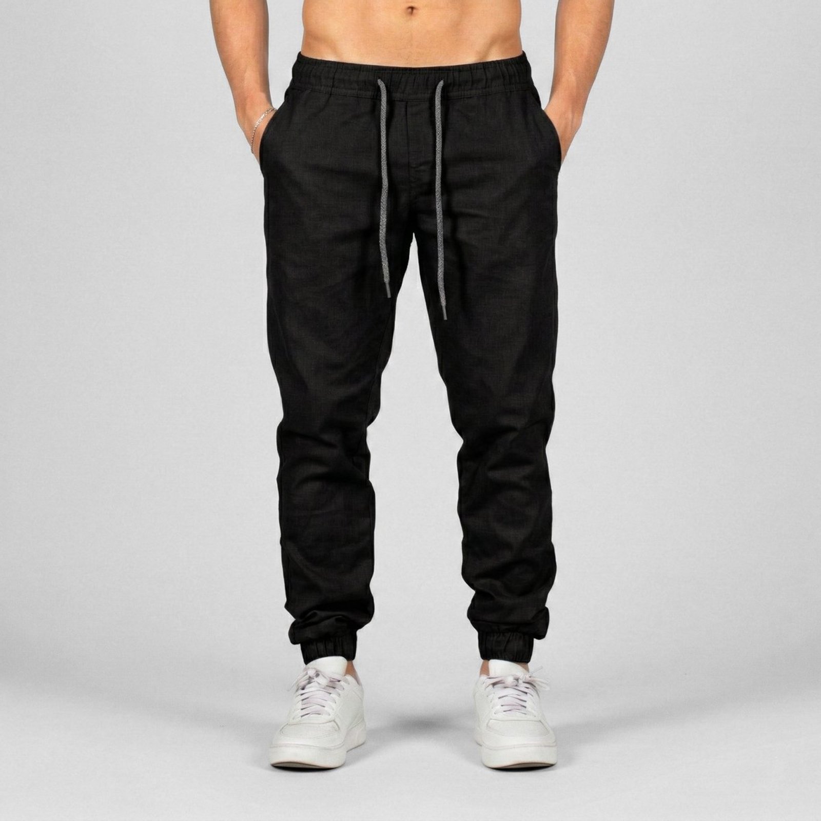 Calça Jogger Masculina Sarja Elástico Preto