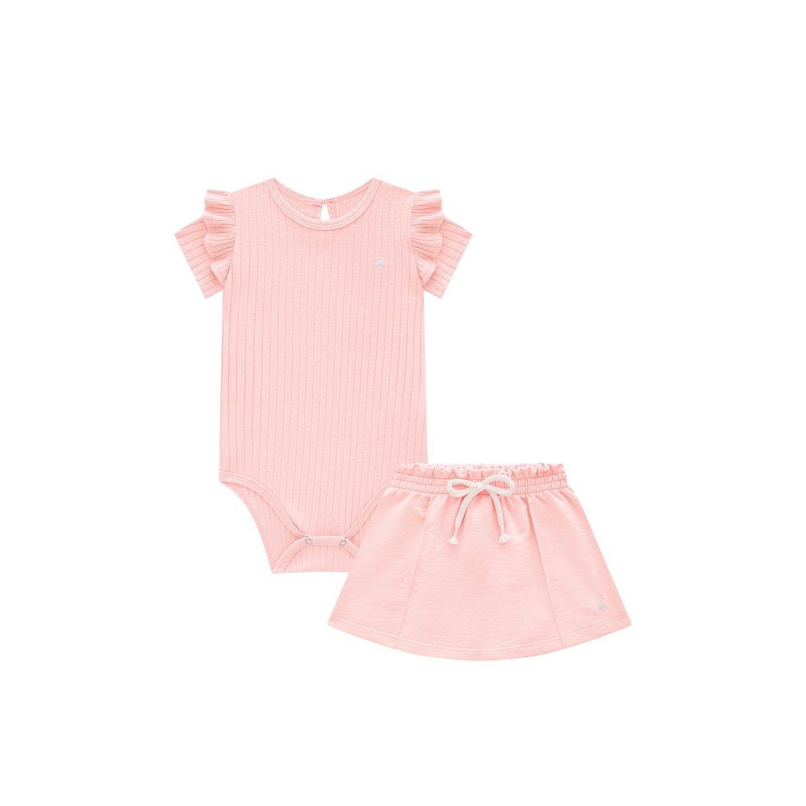 Infantil - Conjunto Body Canelado Soft e Saia Clochard Moletinho