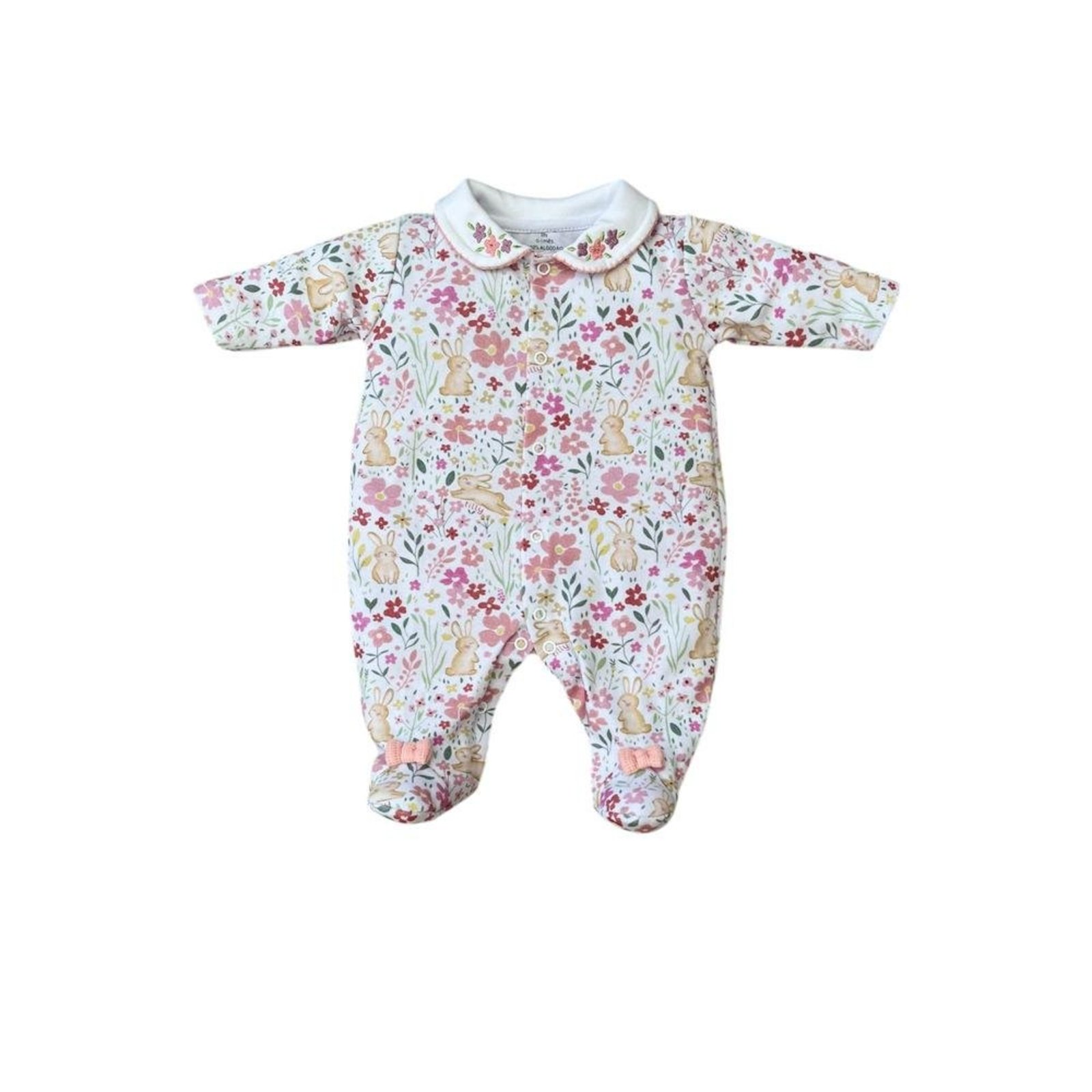 Infantil - Macacão Longo Menina Floral Coelhinhos Tilly Baby Rosa P Unico