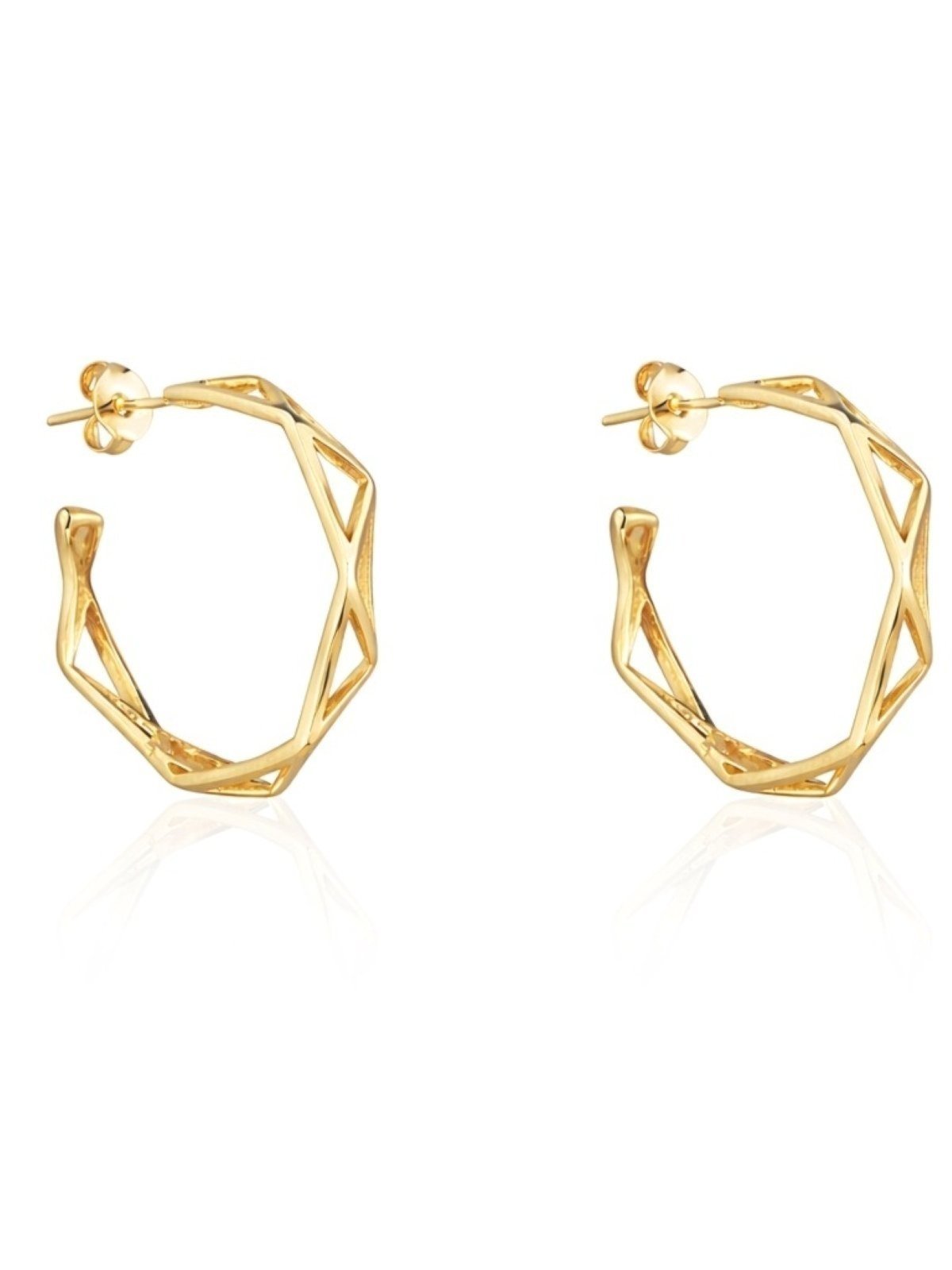 Vista 2 Brinco Argola Quadriculada Banhado a Ouro 18k Alexandra Michelassi Semijoias prata