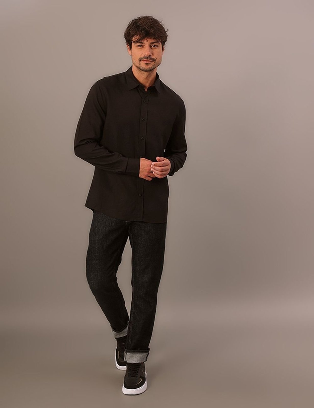 Camisa Manga Longa Calvin Klein Jeans Regular Linho Com Viscose - Preto Calvin Klein Jeans