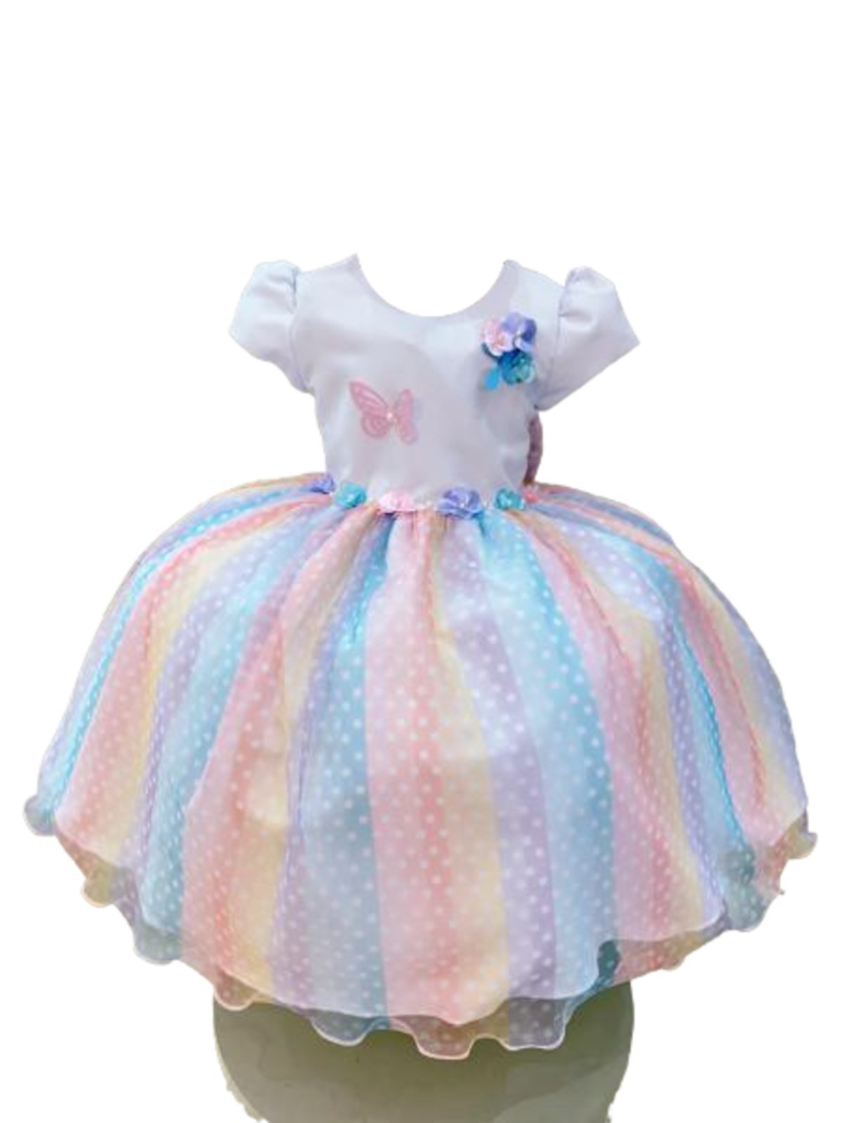 Infantil - Vestido Rosa Azul Branco Chuva de Amor Jardim das Borboletas Princesa Luxo Festa Casamento