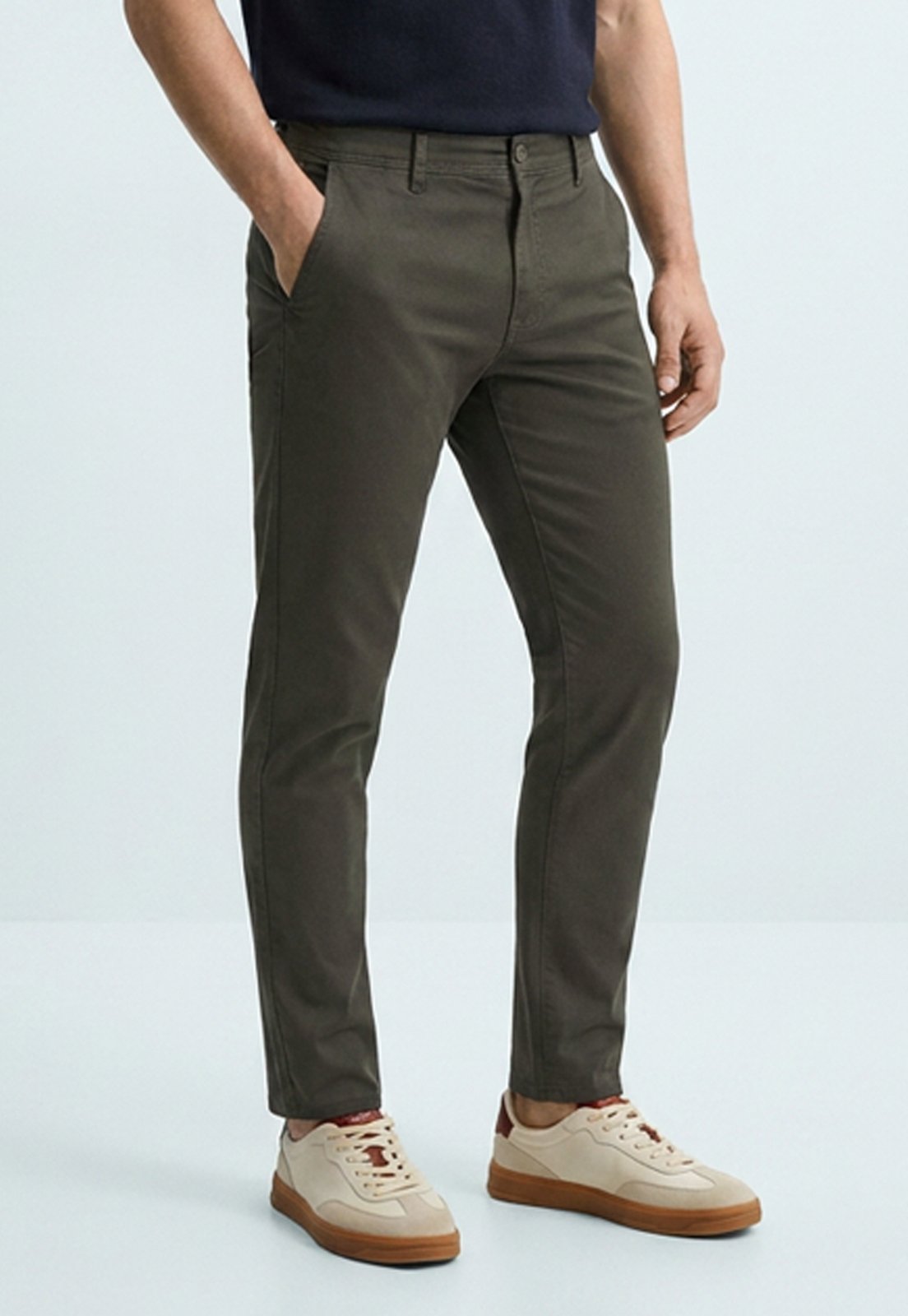 Calça Sarja Masculina Slim Fit com Elastano Cintura Média Bolso Social Verde
