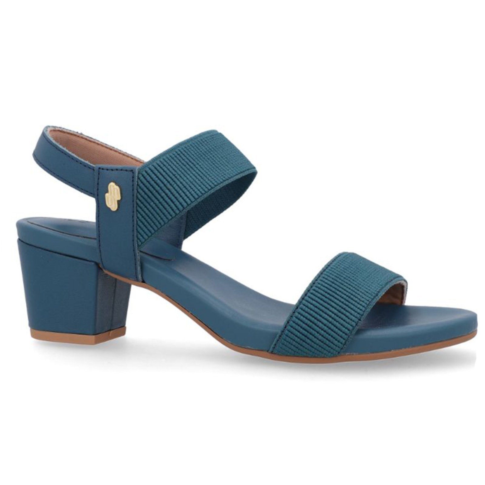 Sandália Salto Bloco Usaflex Elástico Y8204 Conforto Azul Esmeralda