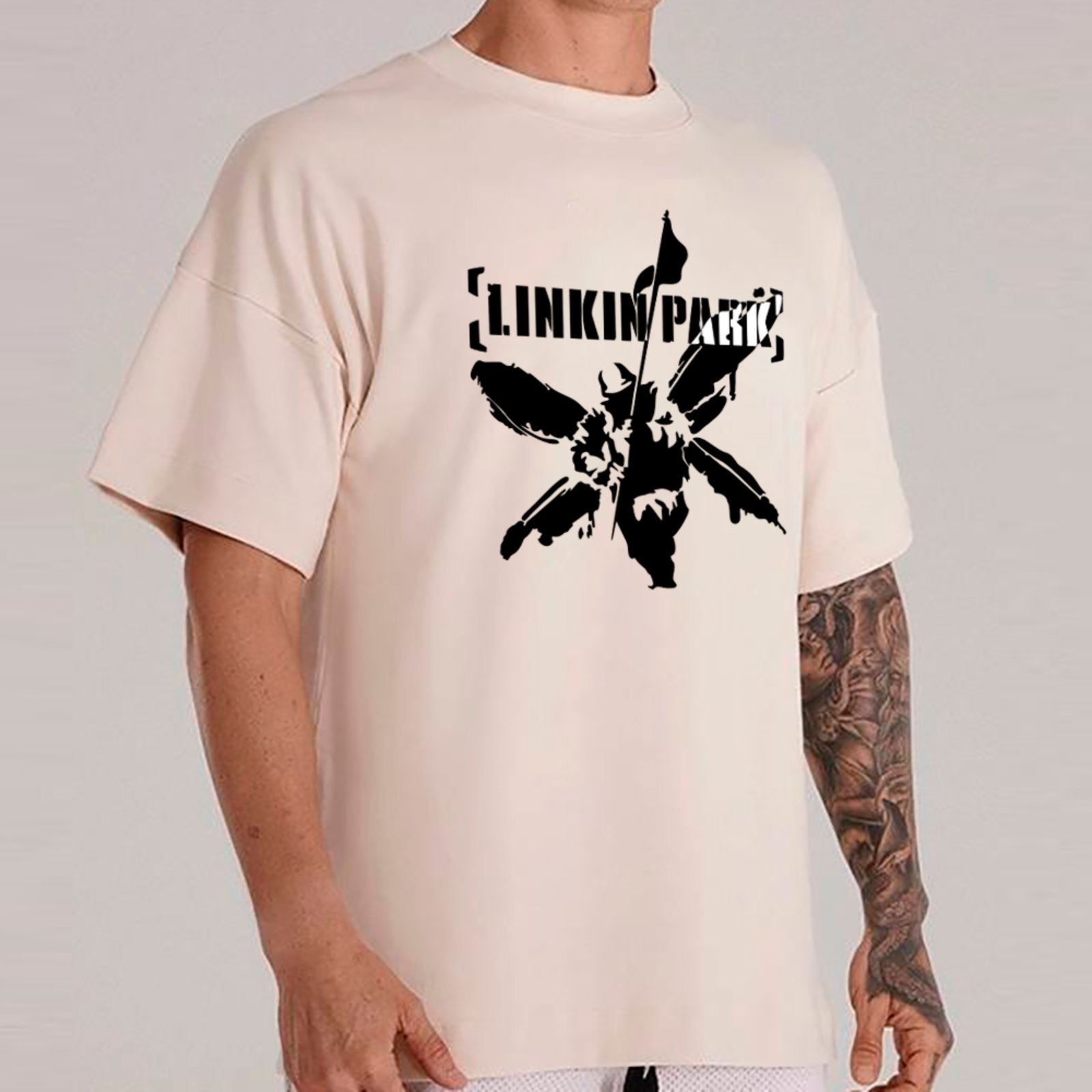 Camiseta Ousy Oversized Linkin Park Soldier Butterfly Streetwear Moda Urbana Unissex Off White