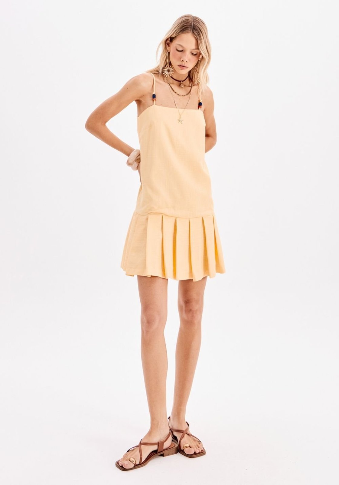Vestido Curto De Alça Com Linho My Favorite Things