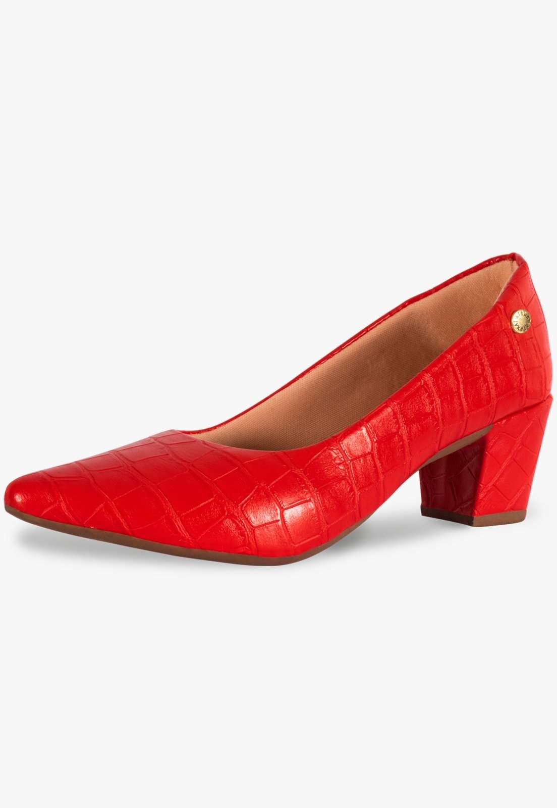 Scarpin Feminino Takata Salto Baixo Bloco Grosso Sapato Social Croco Vermelho