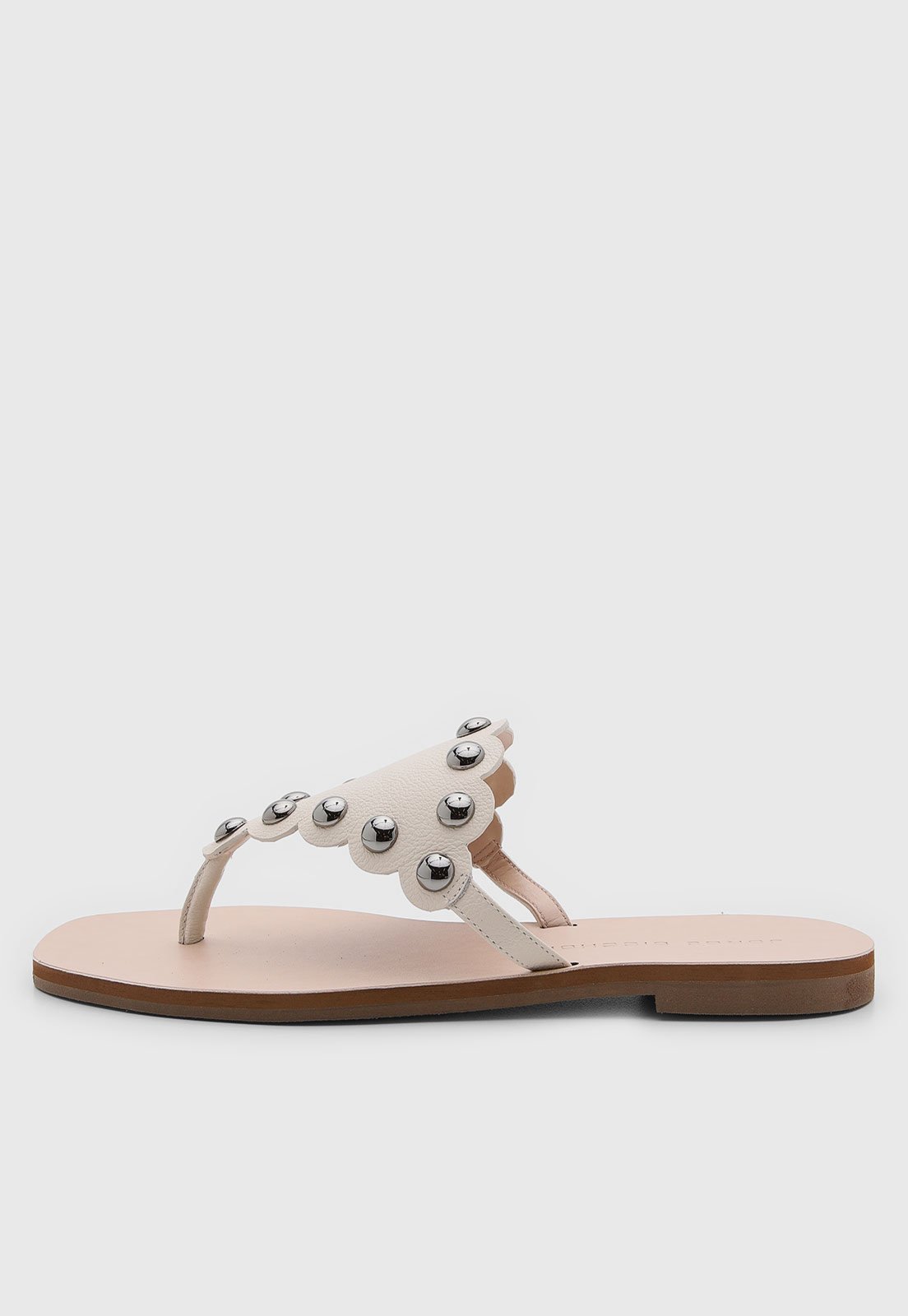 Rasteira Feminina Jorge Bischoff Couro Detalhes Metálicos Off-White