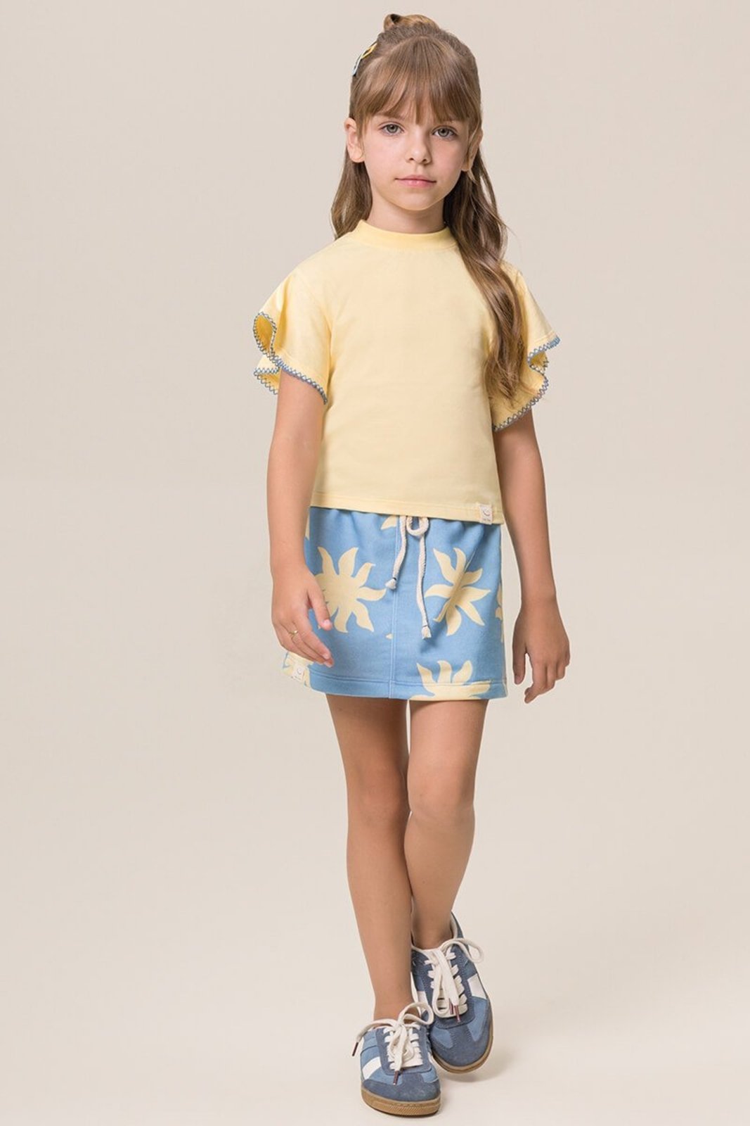 Infantil - Conjunto Bugbee Blusa Meia Malha e Saia Moletom Estampada