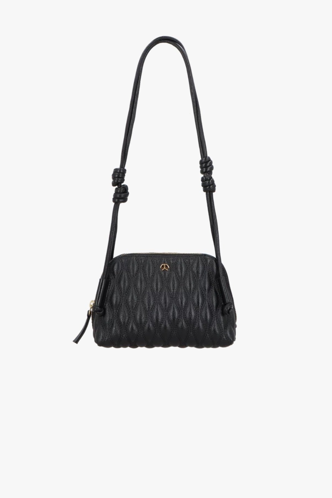 BOLSA MÉDIA EM COURO PRETO MATELASSÊ COM ALÇA DE NÓS