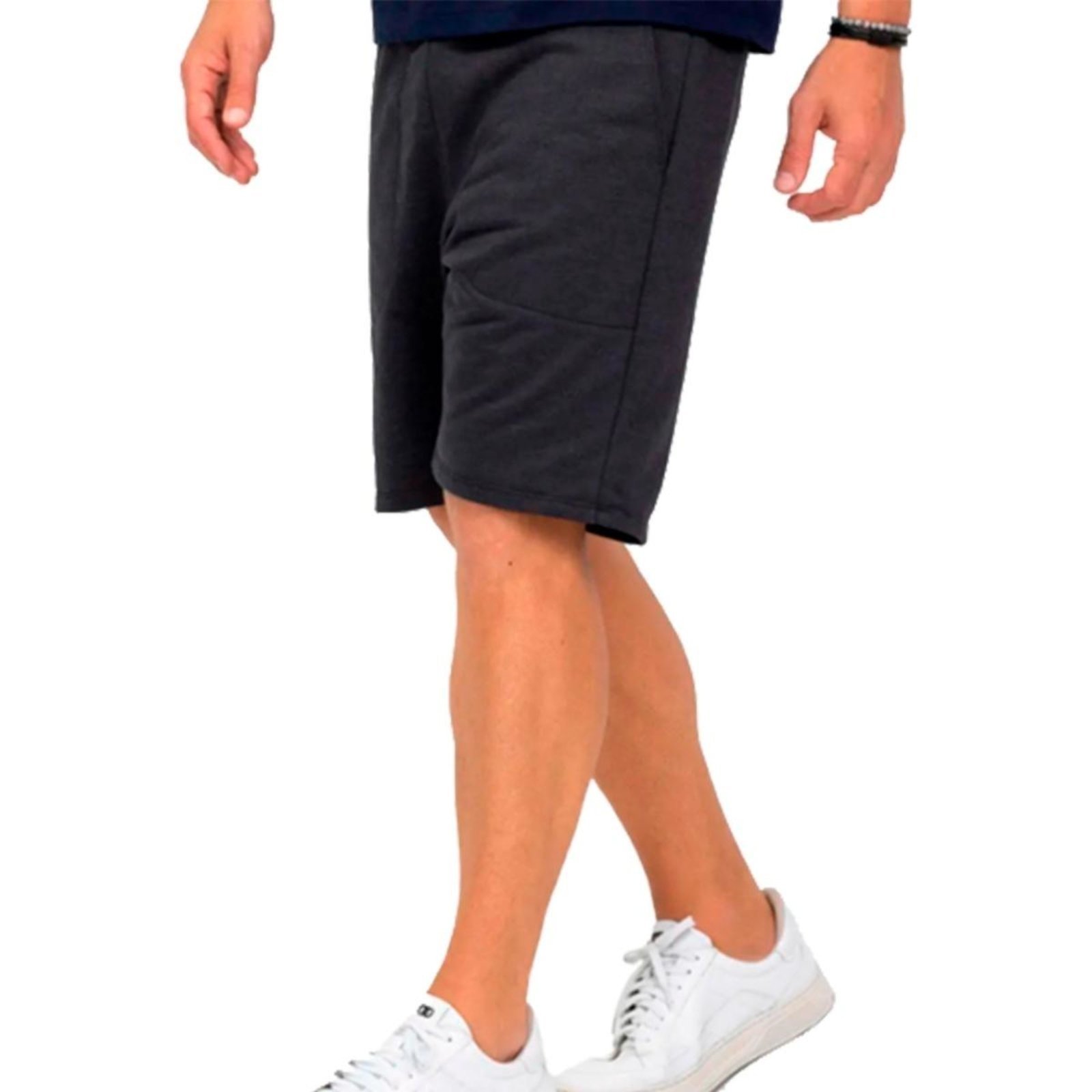 Bermuda Masculina Moletom Casual Básica Com Ajuste Elástico e Bolsos Uso Casual ou Treino Academia Chumbo Cinza Escuro