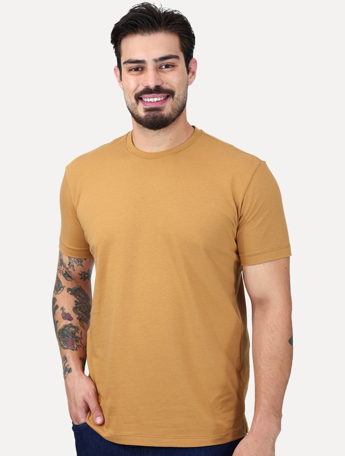 Camiseta King & Joe Cotton Flex Slim Caramelo