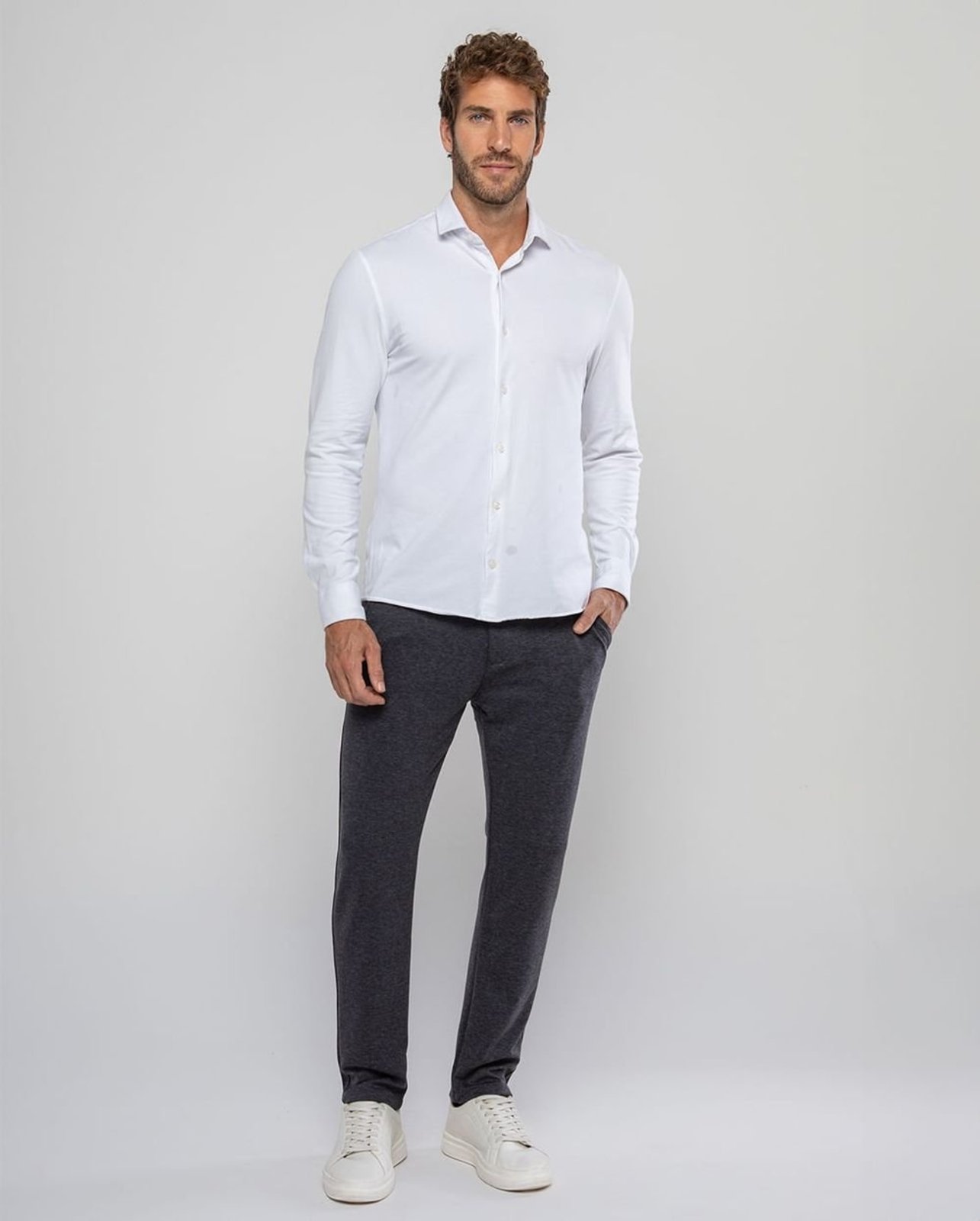 Calça Alfaiataria Masculina Moletinho Regulador de Fivela 11060 Cinza Chumbo Consciência