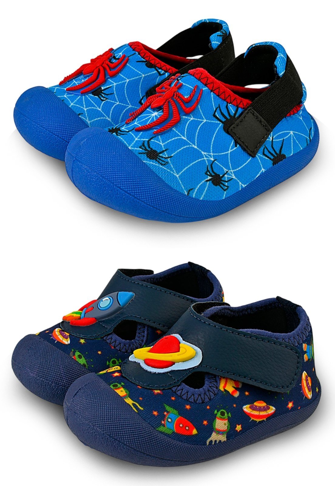 Vista 2 Infantil - Sapatinho Menino 2 Pares Antiderrapante Galáxia Aranha Mzkid azul Mzkid azul