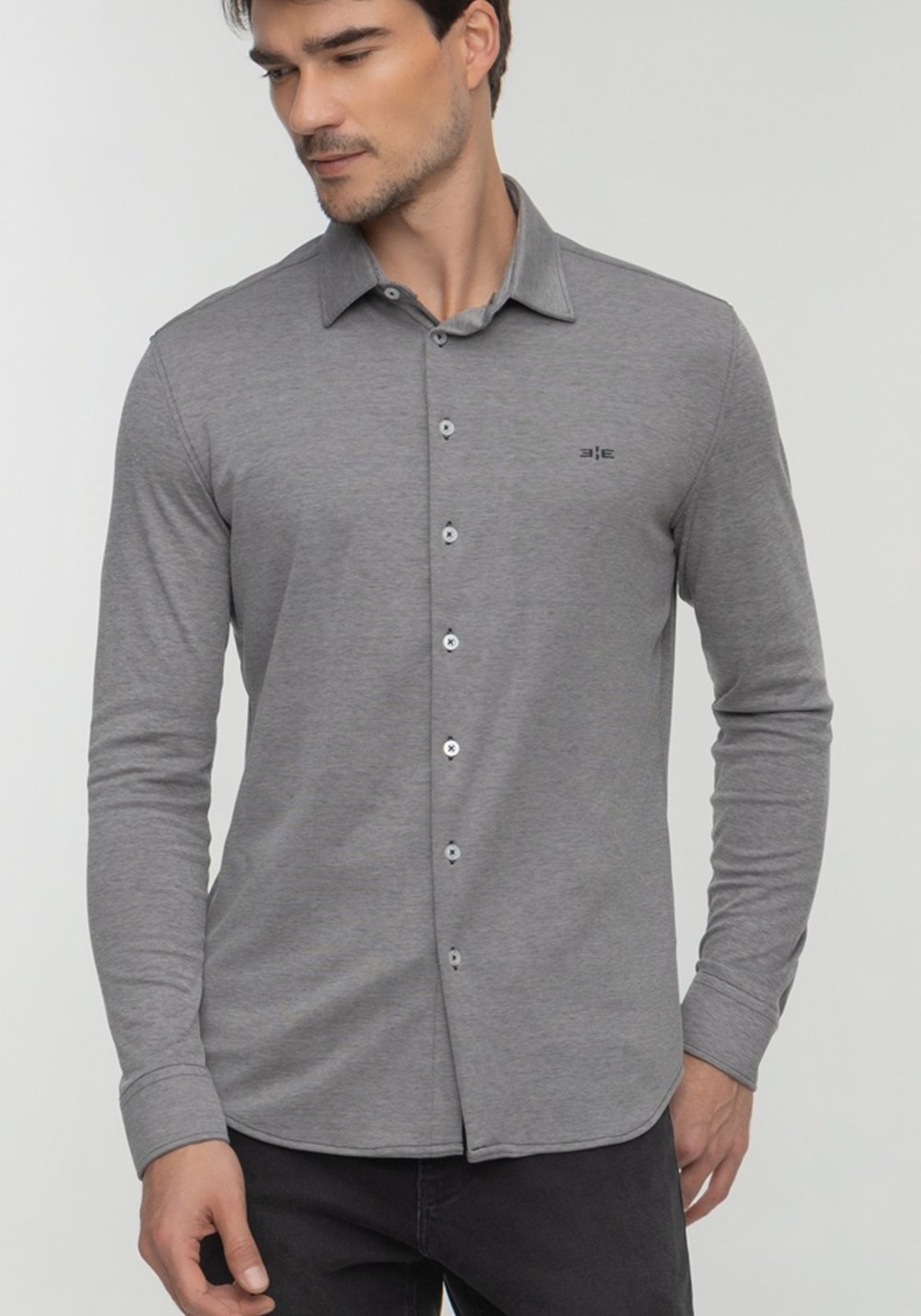 Camisa Masculina De Manga Longa Em Malha Piquet Maquinetada