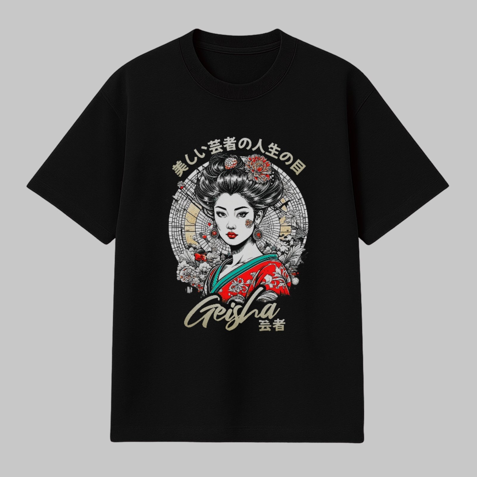 Camiseta Básica Geisha Japan Style Estampa Unissex Preto