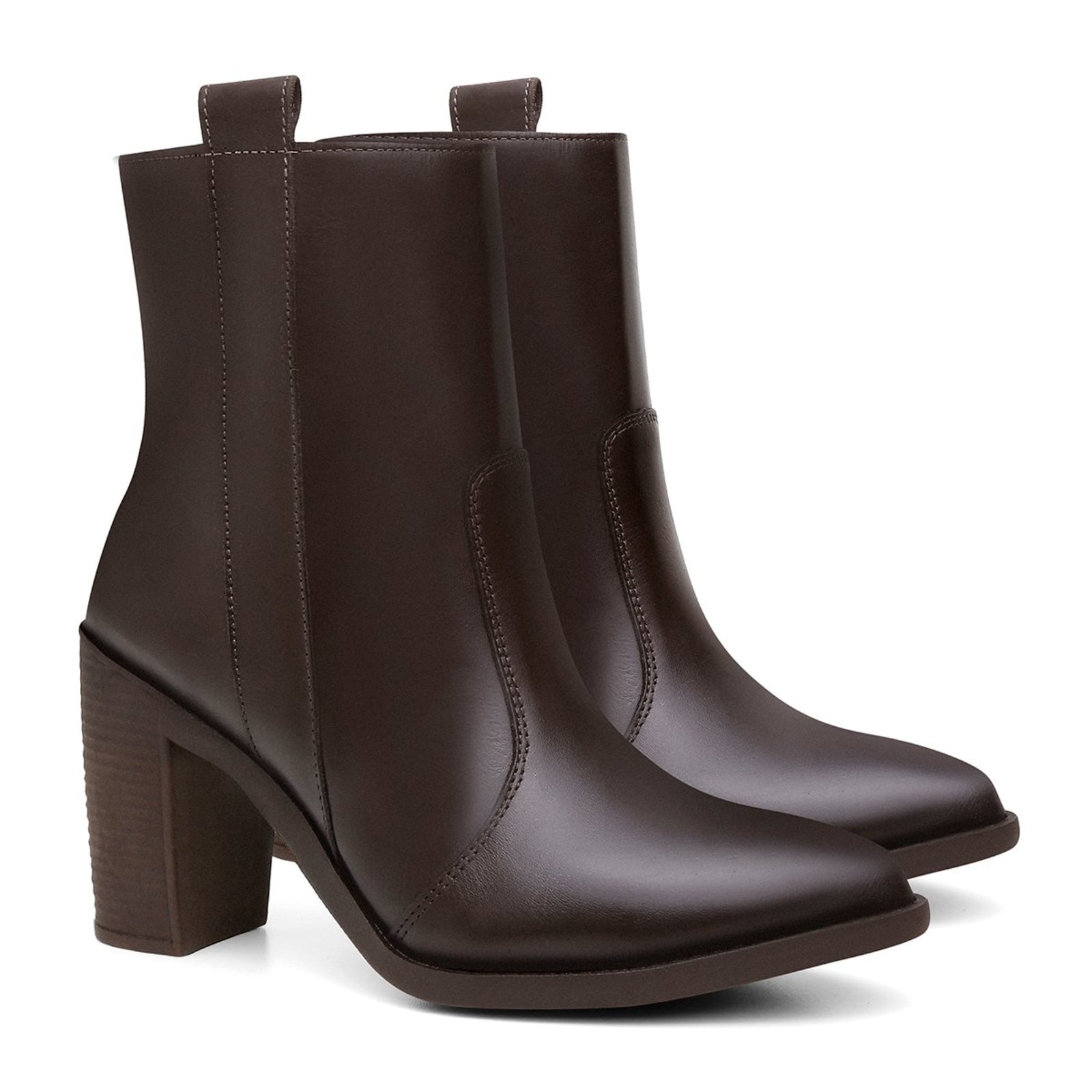 Bota Feminina Couro Cano Médio Salto Alto Casual