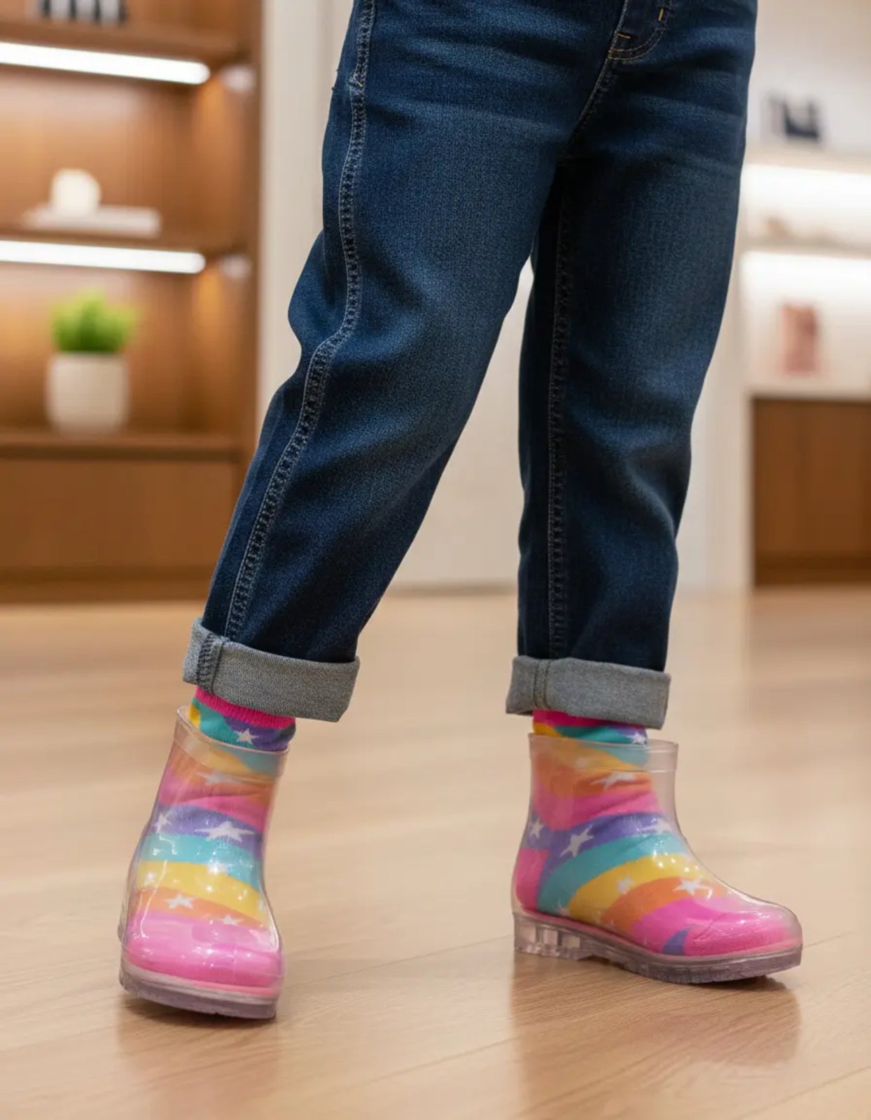 Infantil – Bota Galocha Menina Luelua P/Chuva Impermeável Inverno com Meia Transparente