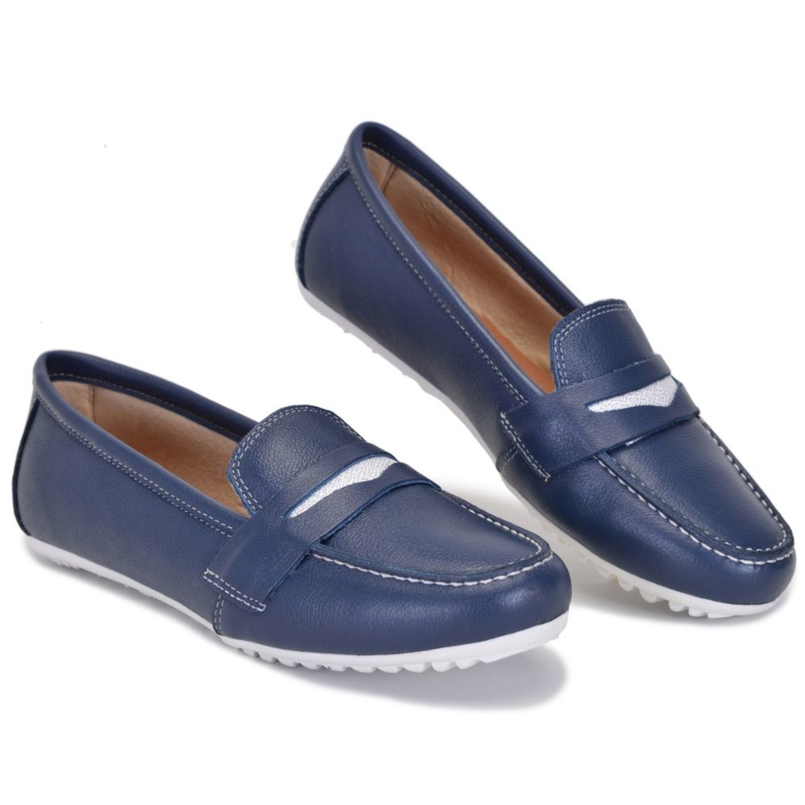Mocassim Sapato Feminino Couro Legítimo Casual Azul Marinho Mocassim Sapato Feminino Couro Legítimo Casual Azul Marinho