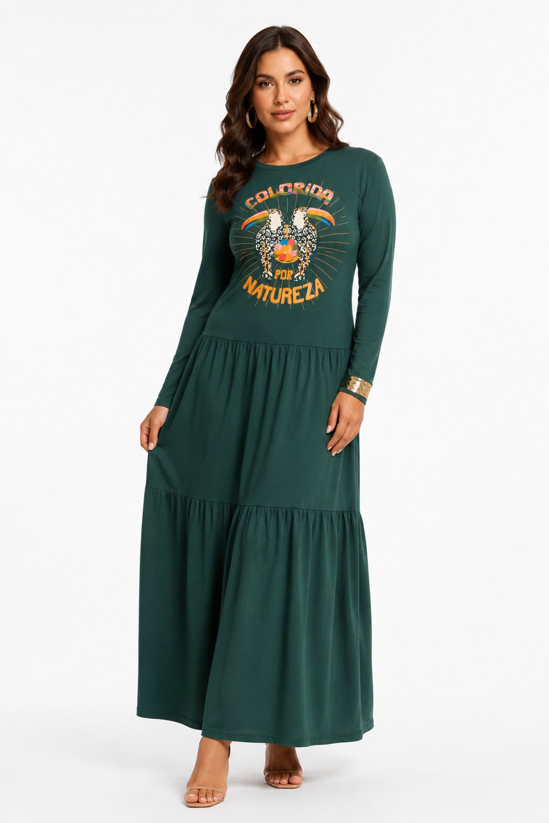 Vestido Midi D Bell Outlet Fashion Manga Longa Verde