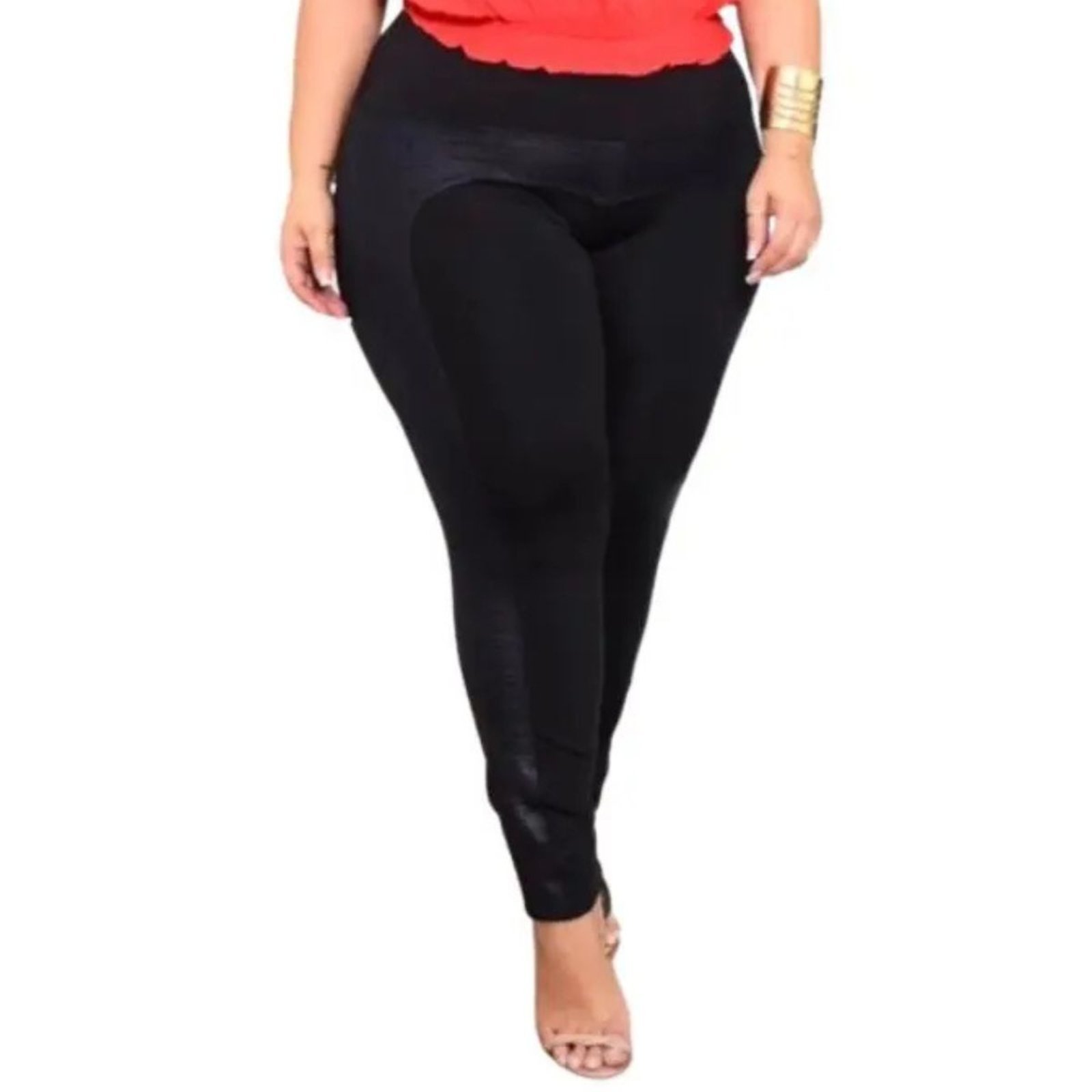 Legging Plus Size FMF Montaria Empina Bumbum Lisa Peluciada Forrada Preto