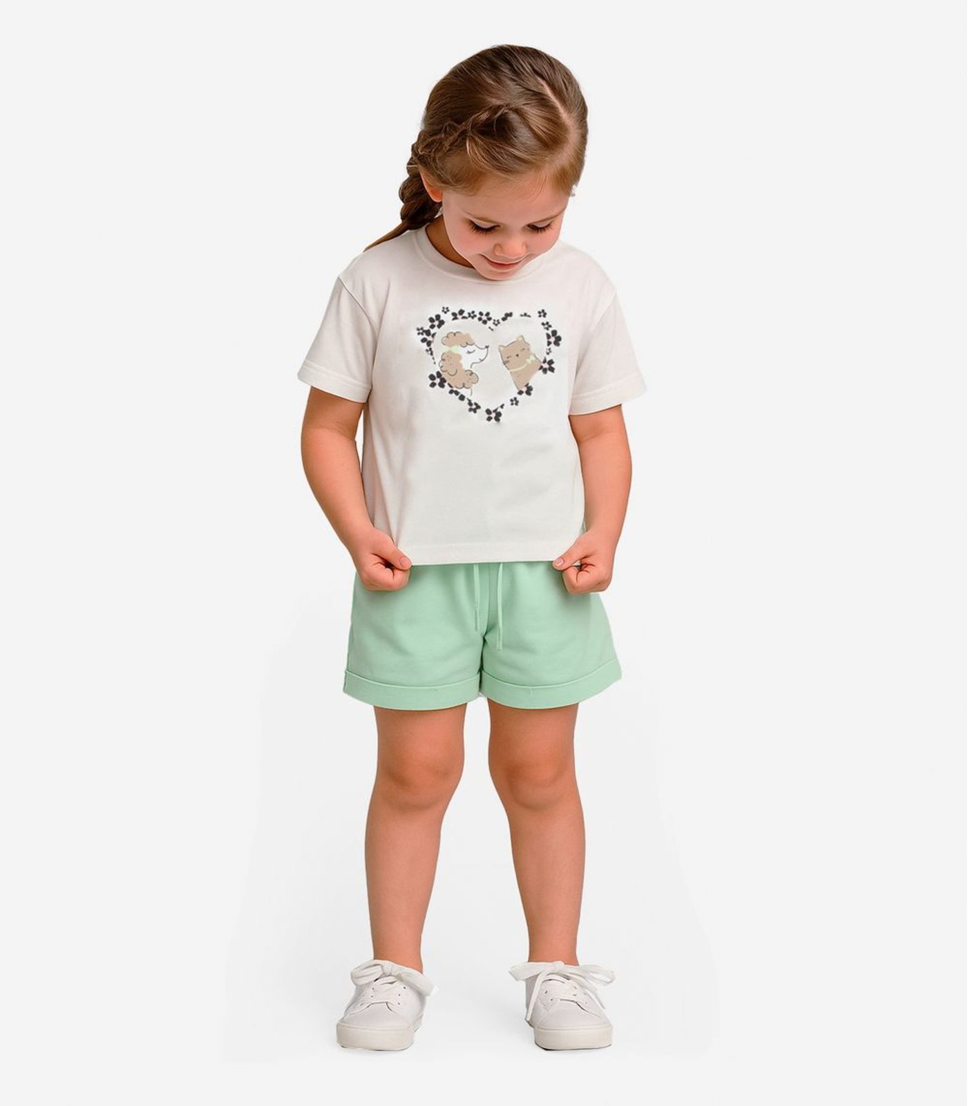 Infantil - Conjunto Menina Blusa Com Shorts Select Bege