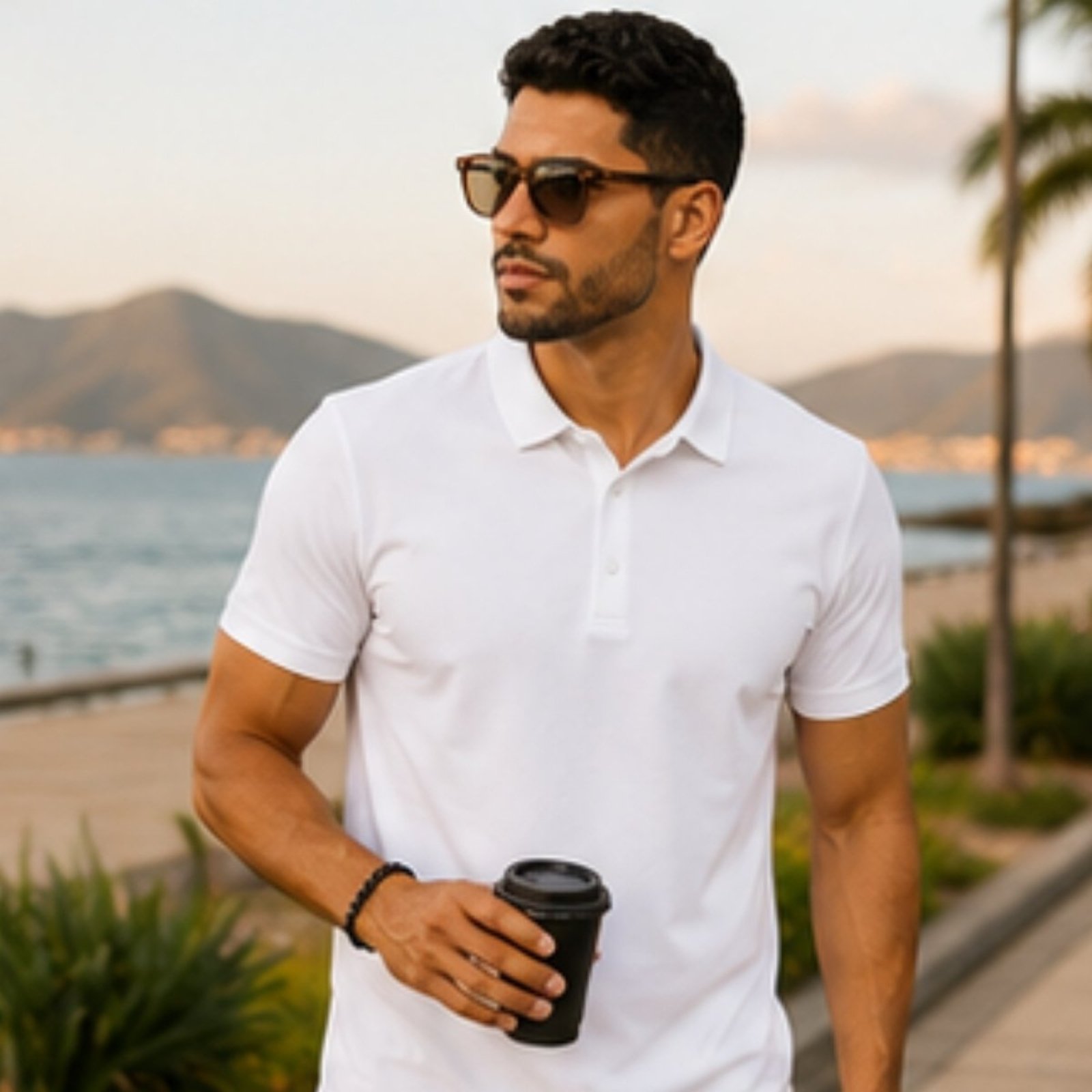 Camisa Polo Masculina Poliamida Leve Estilo Casual Sport Branco
