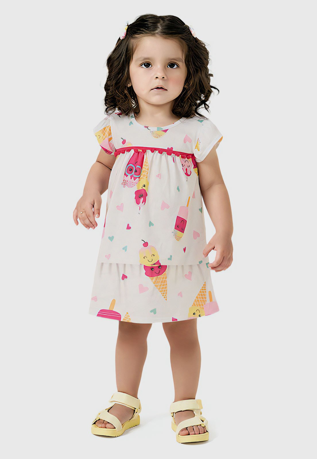 Vestido Manga Curta Kyly Sorvete Branco