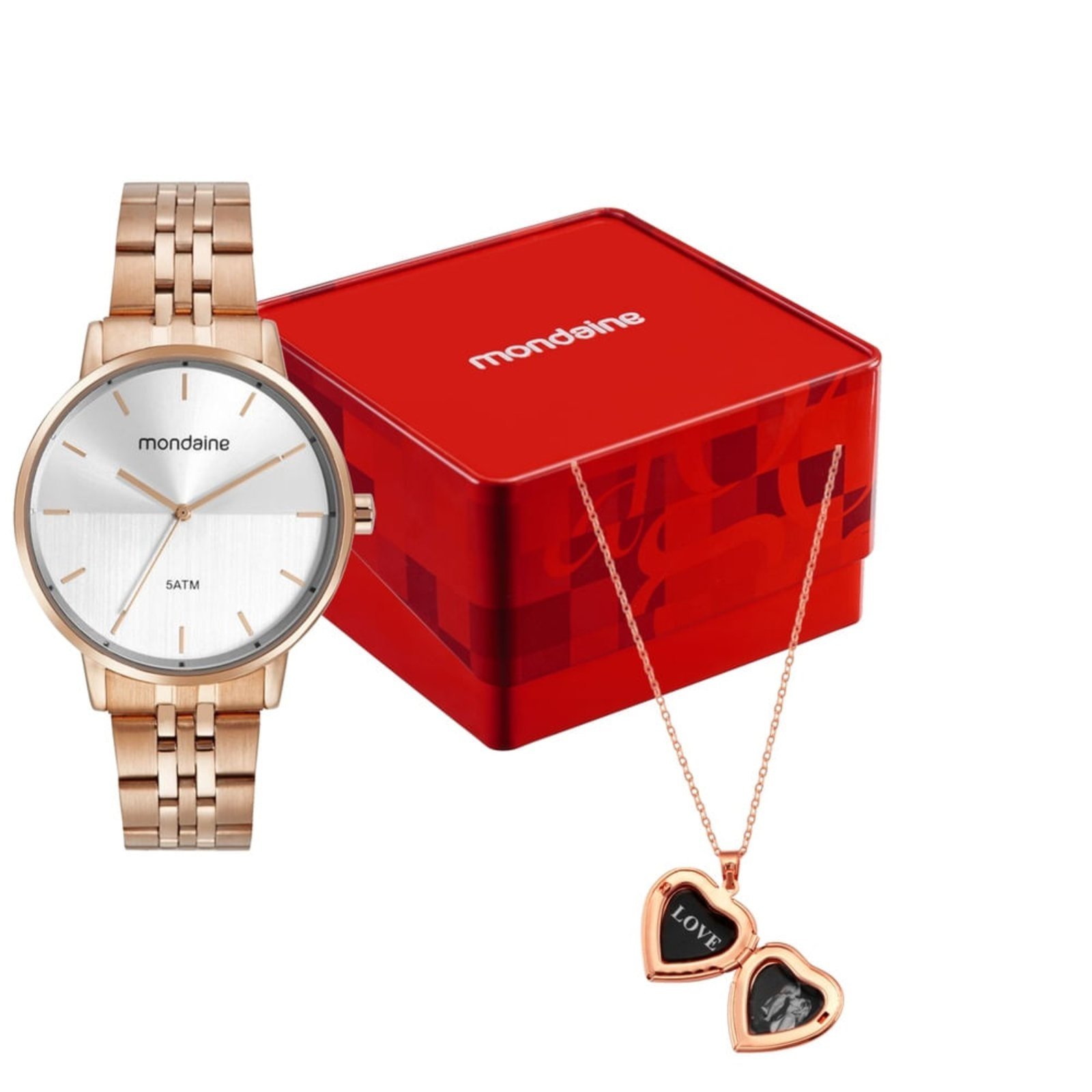 Kit Relógio Feminino Mondaine Aço Analogico com Colar Mondaine
