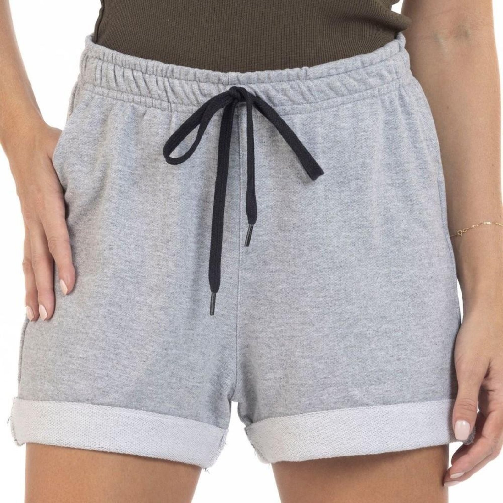 Short Moletom Feminino Casual Confortável Com Bolso