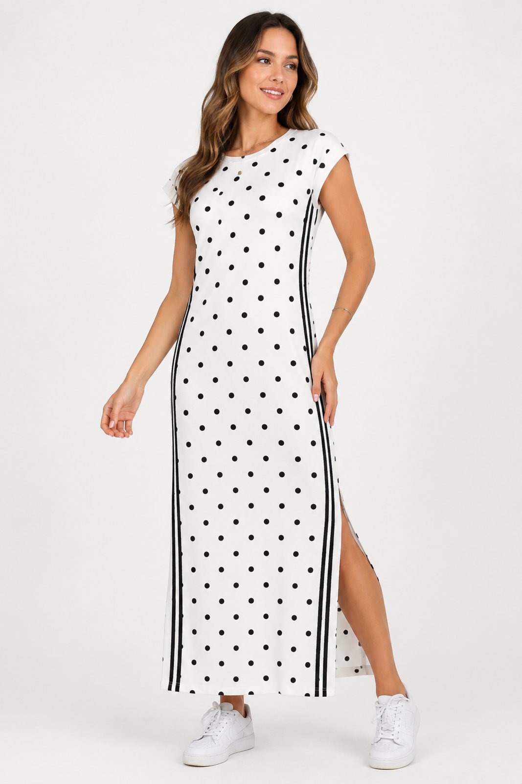Vestido Midi D Bell Outlet Fashion Poá Branco