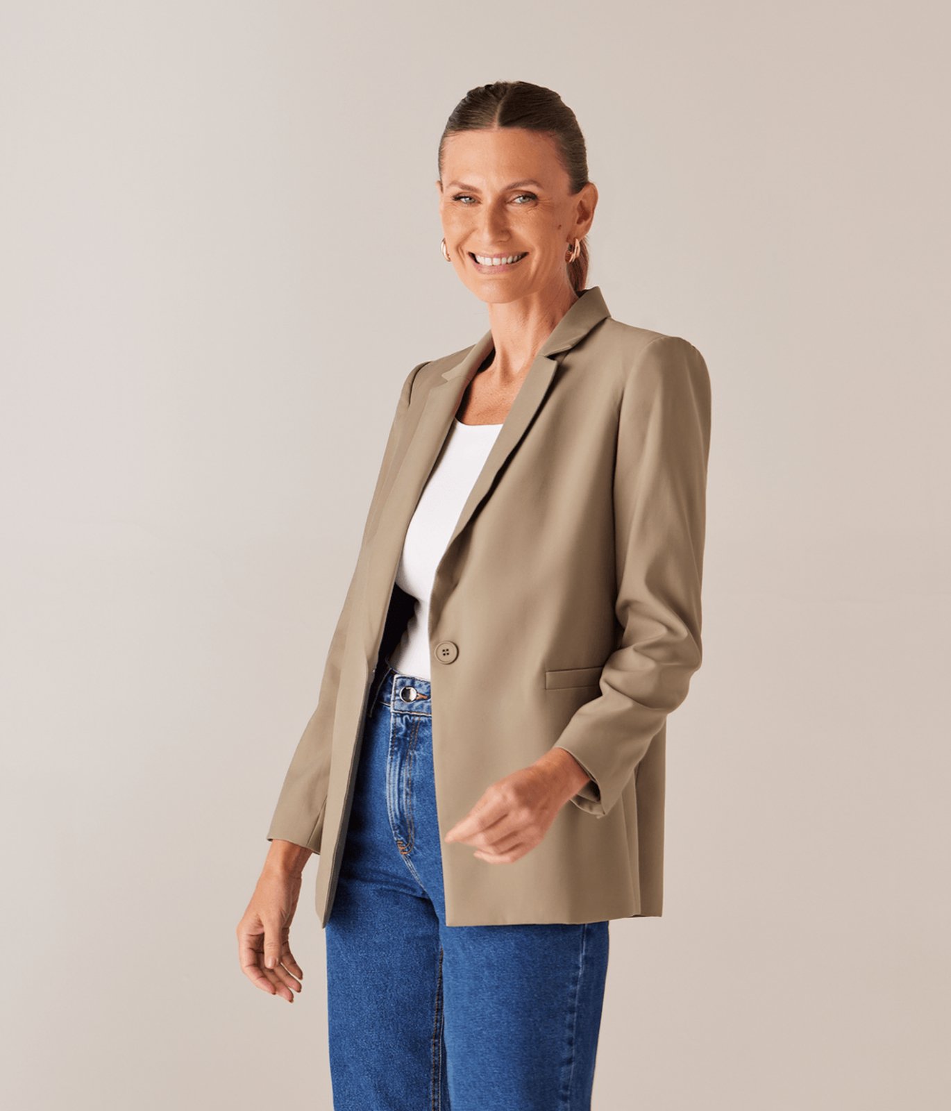 Blazer Manga Longa Com Um Botao Feminino Verde Militar