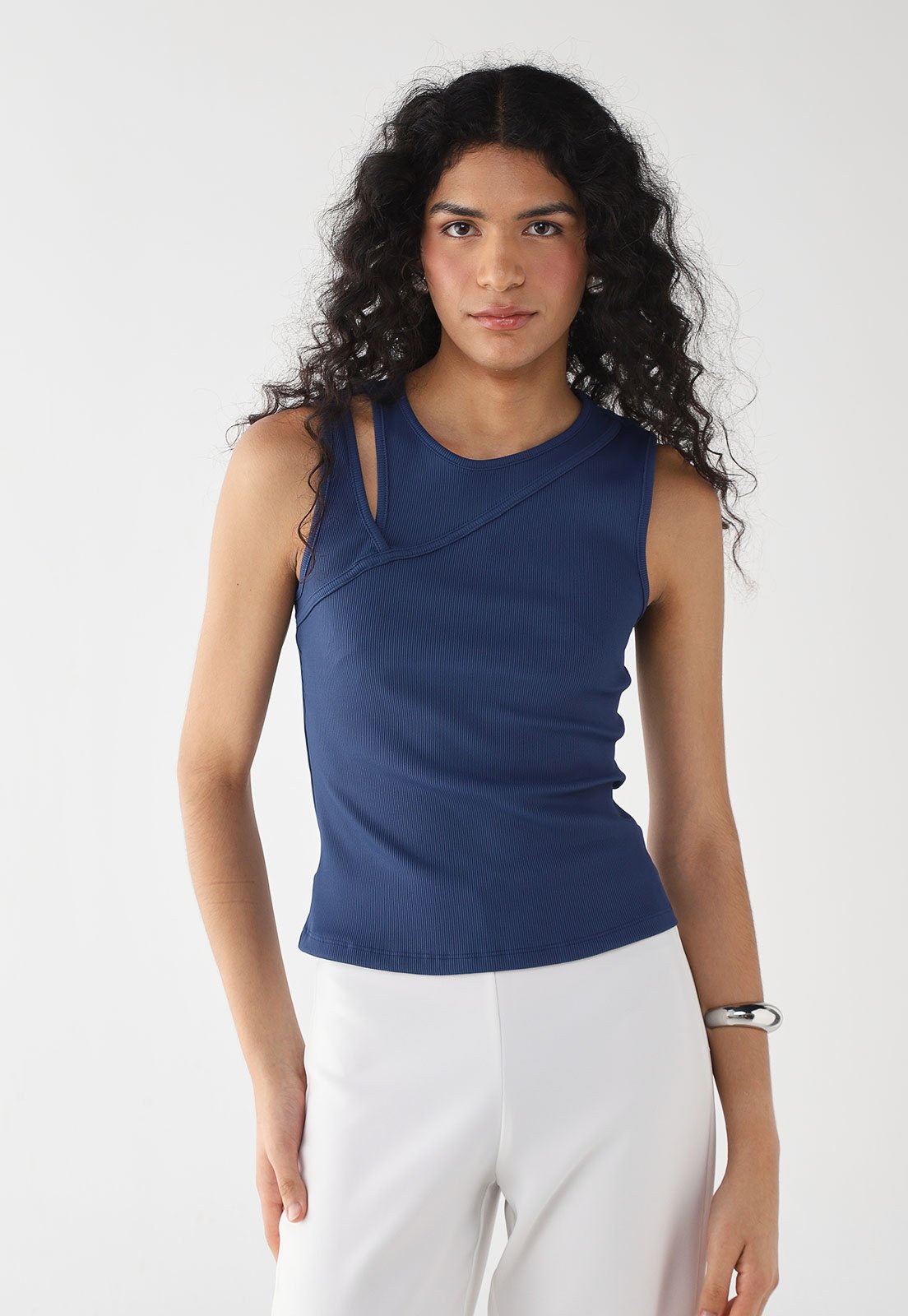 Blusa Feminina My Favorite Recortes Azul Marinho