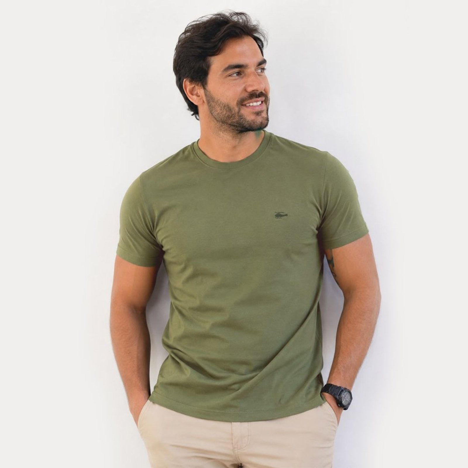Camiseta Masculina Sallo Gola O Básica Premium Verde Cipo