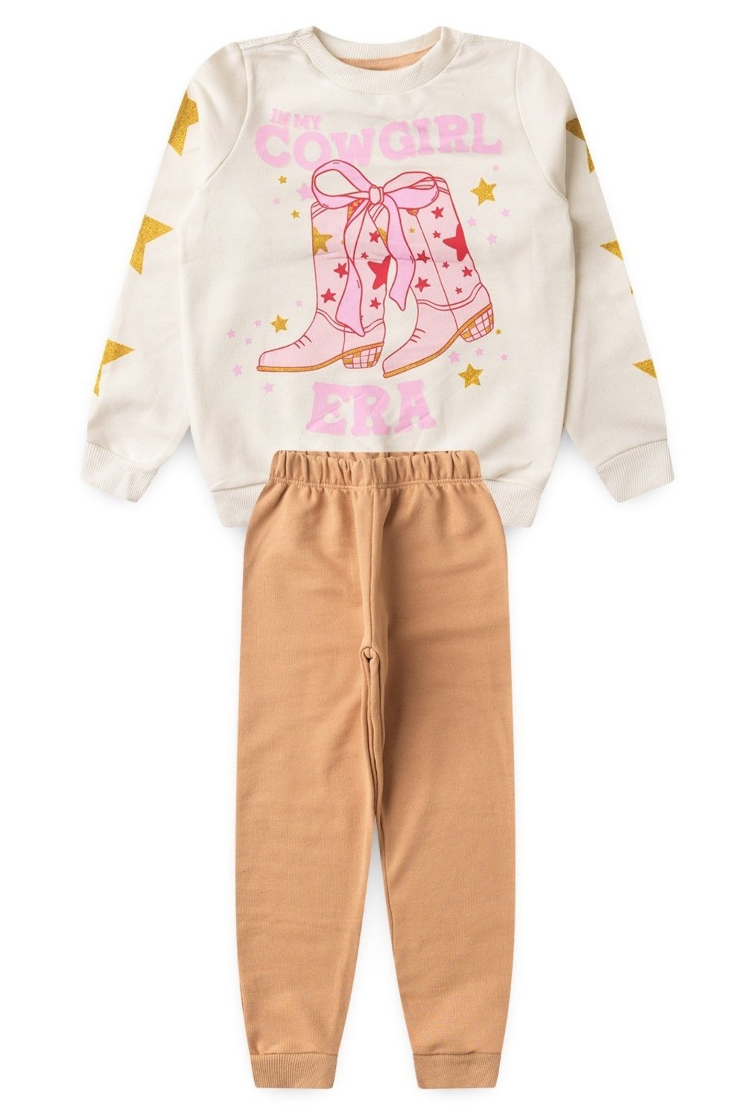 Infantil - Conjunto Bem Vestir Menina Casaco CowGirl Off White e calça Moletom