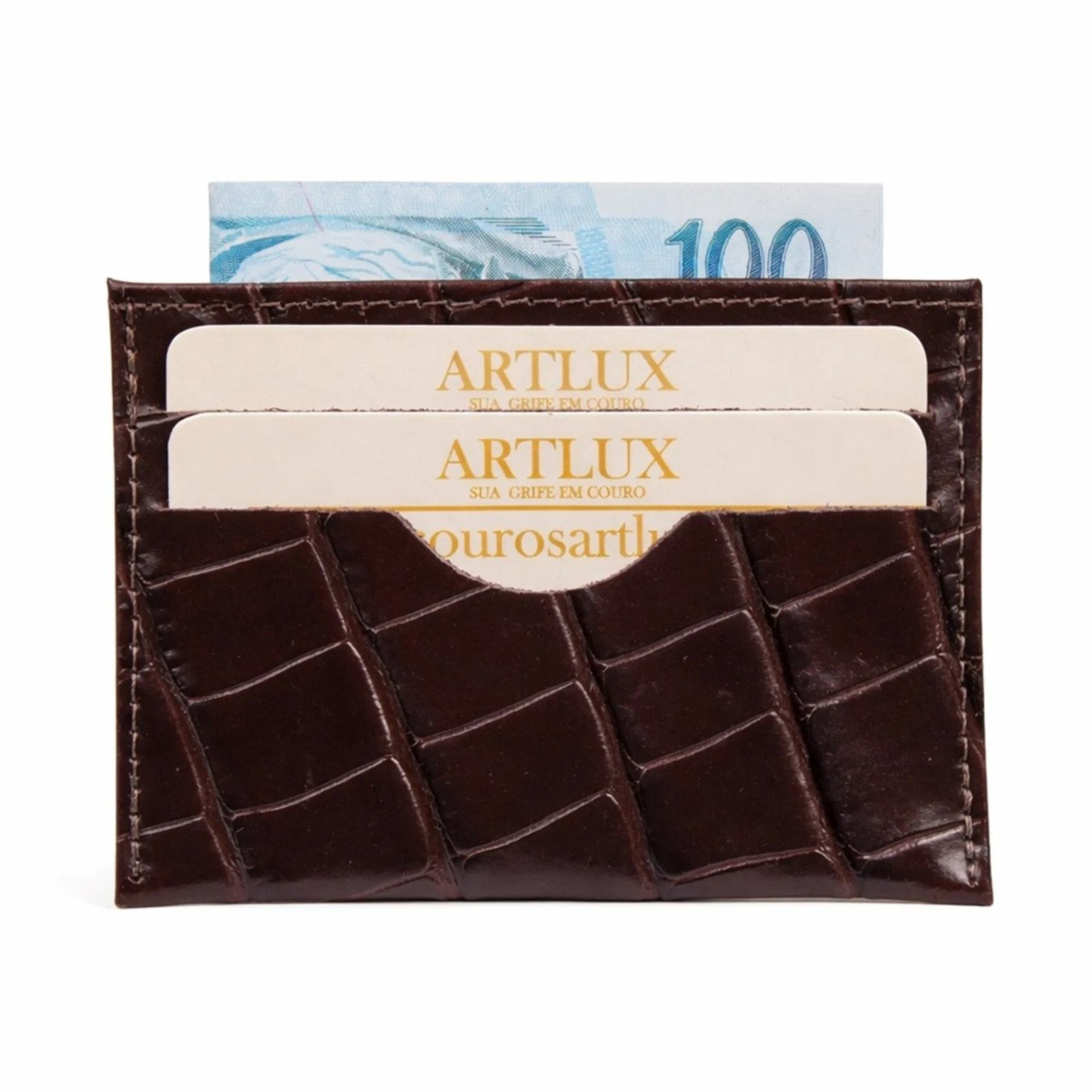 Porta Cartão Slim em Couro Croco Artlux 3010 Café