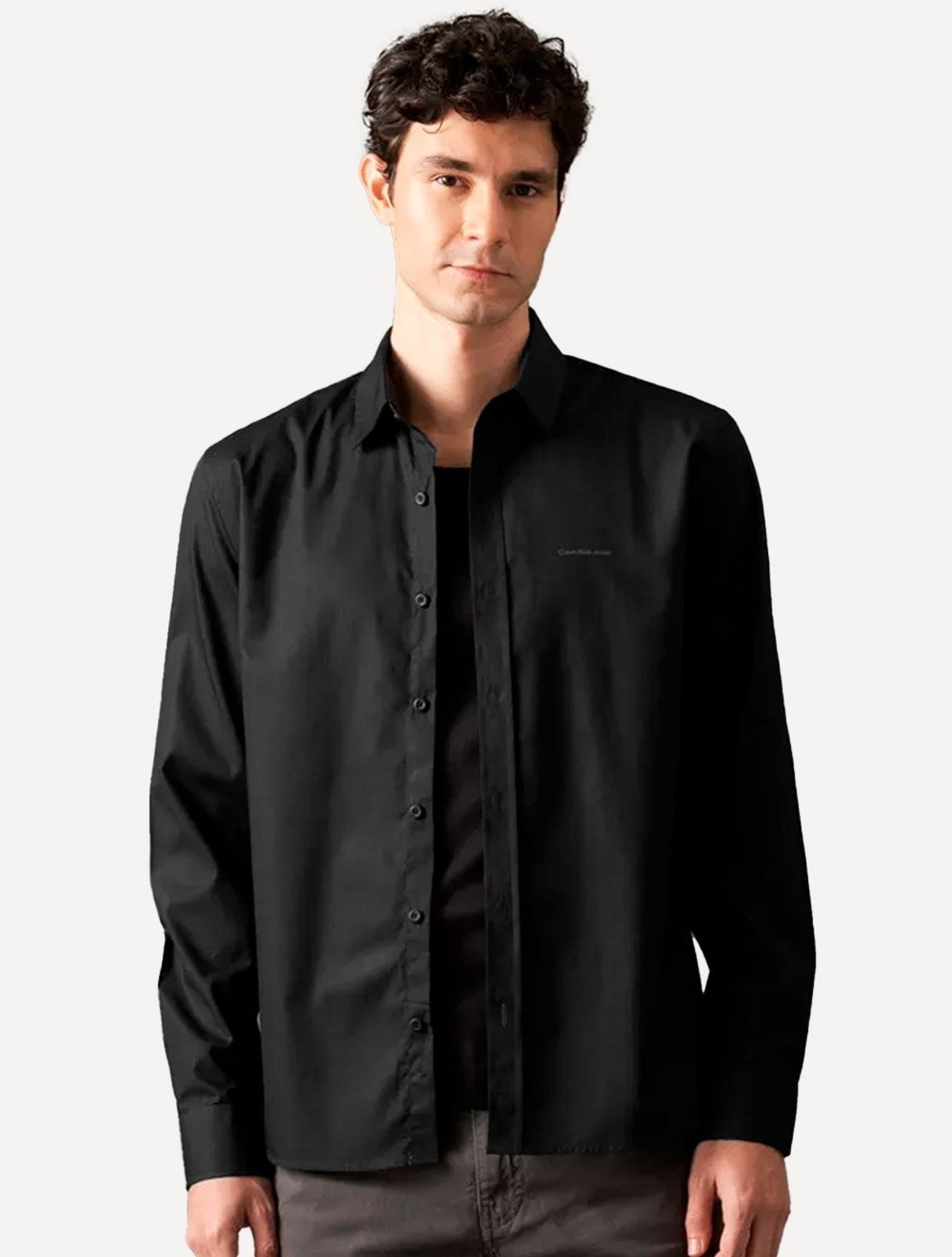 Camisa Calvin Klein Jeans Masculina Regular Plain Grey Logo Preta