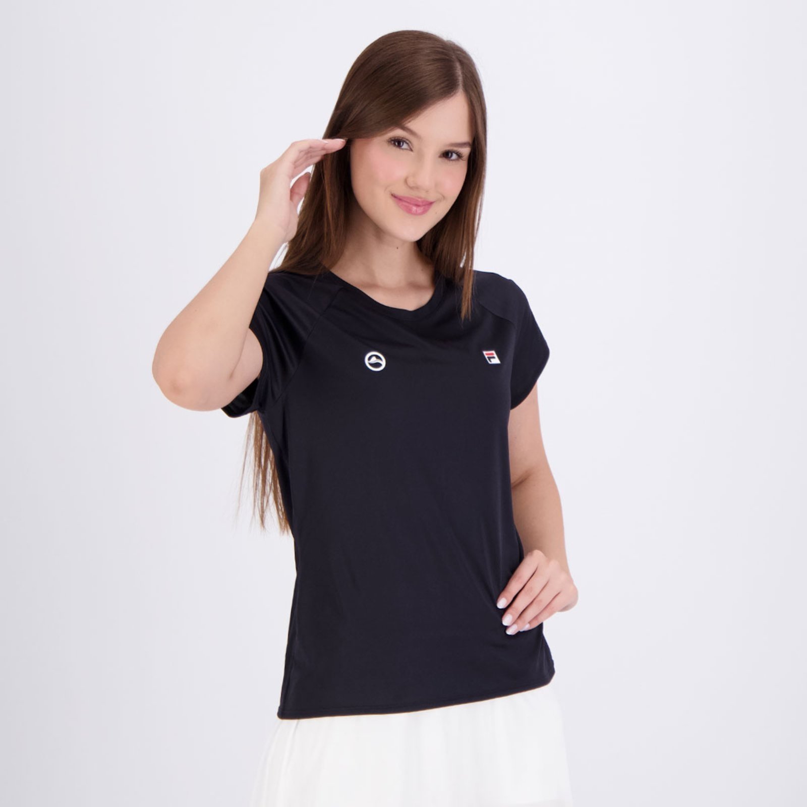 Vista 3 Camiseta Fila Tennis Basic Rio Open 26 Feminina e Vermelho preto Fila preto